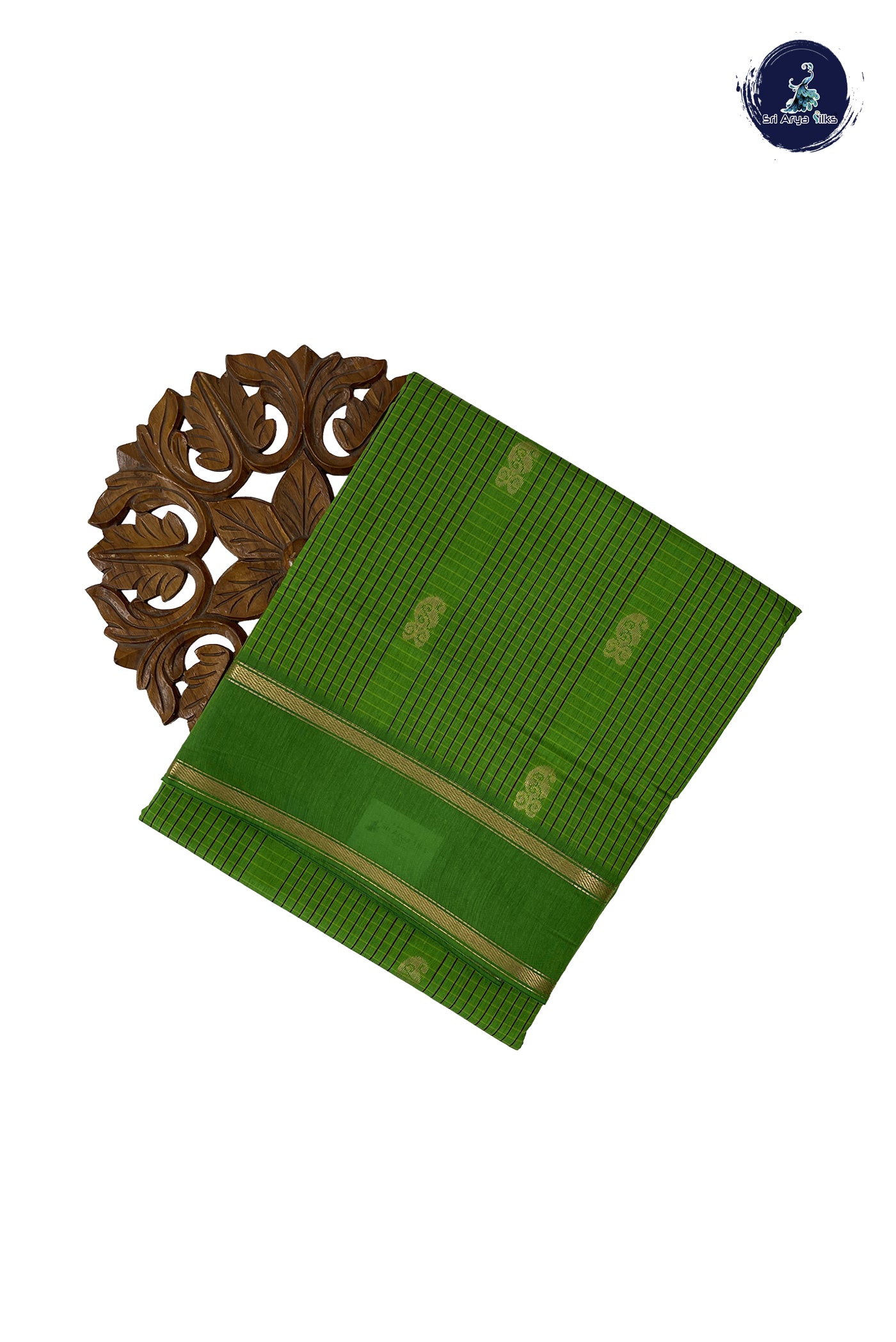 Light Green Madisar Semi Silk Cotton Saree With Checked Pattern