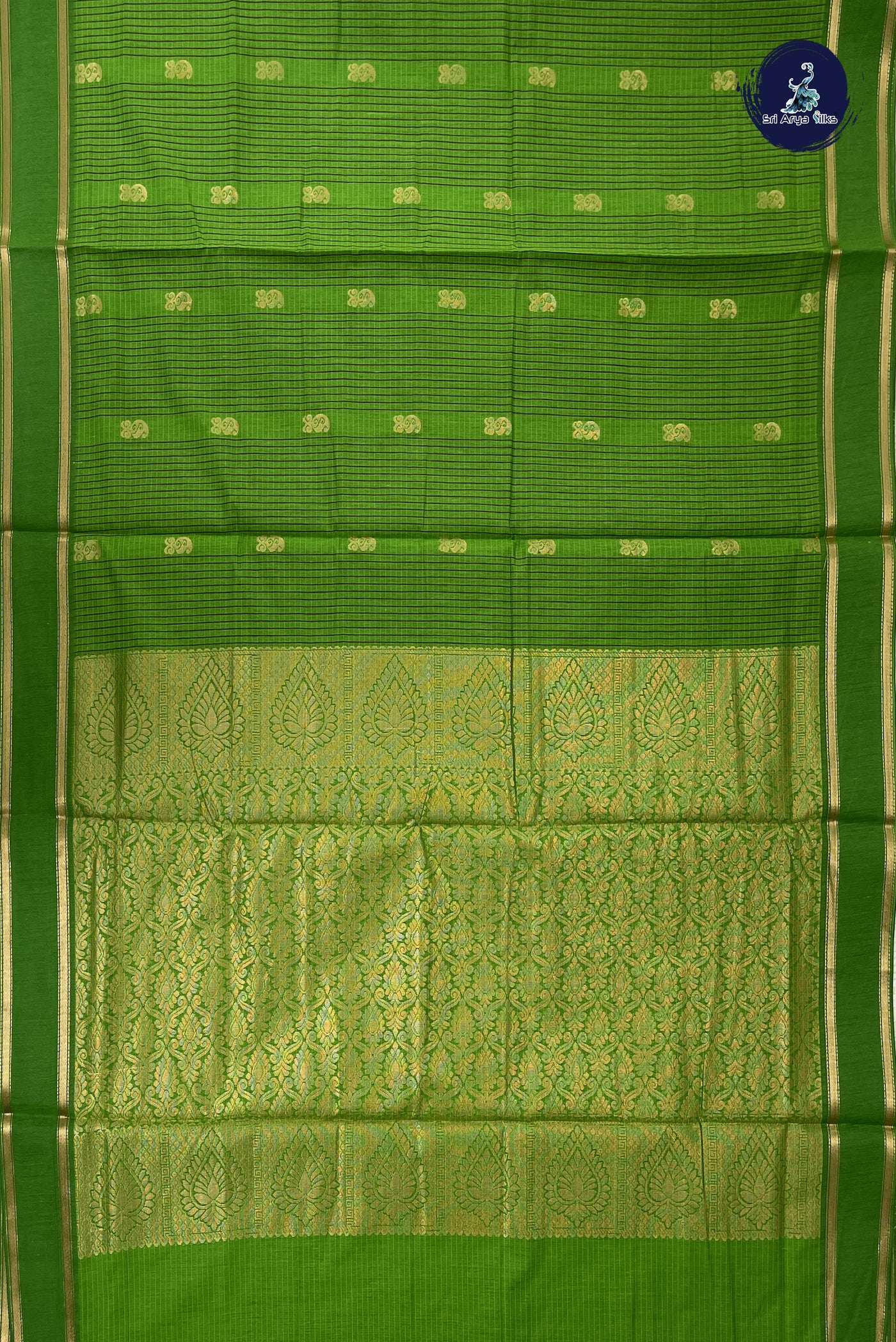 Light Green Madisar Semi Silk Cotton Saree With Checked Pattern