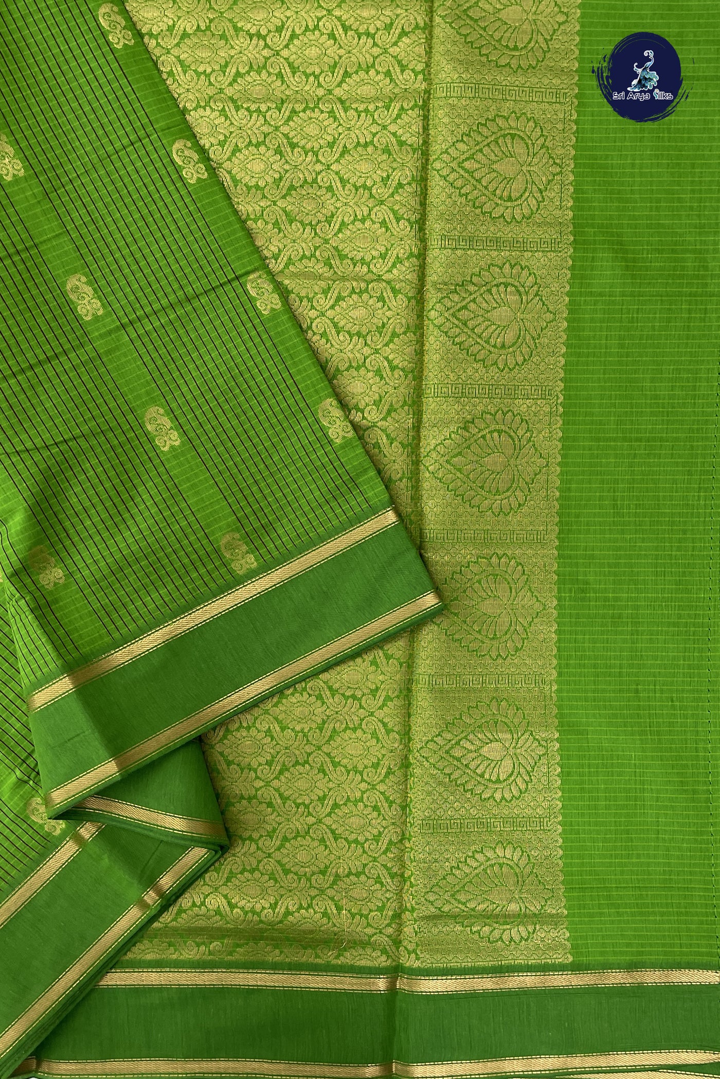 Light Green Madisar Semi Silk Cotton Saree With Checked Pattern