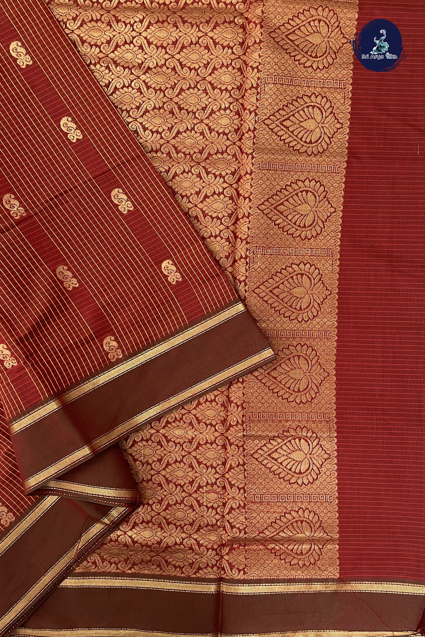 Dual Tone Brown Madisar Semi Silk Cotton Saree With Checked Pattern