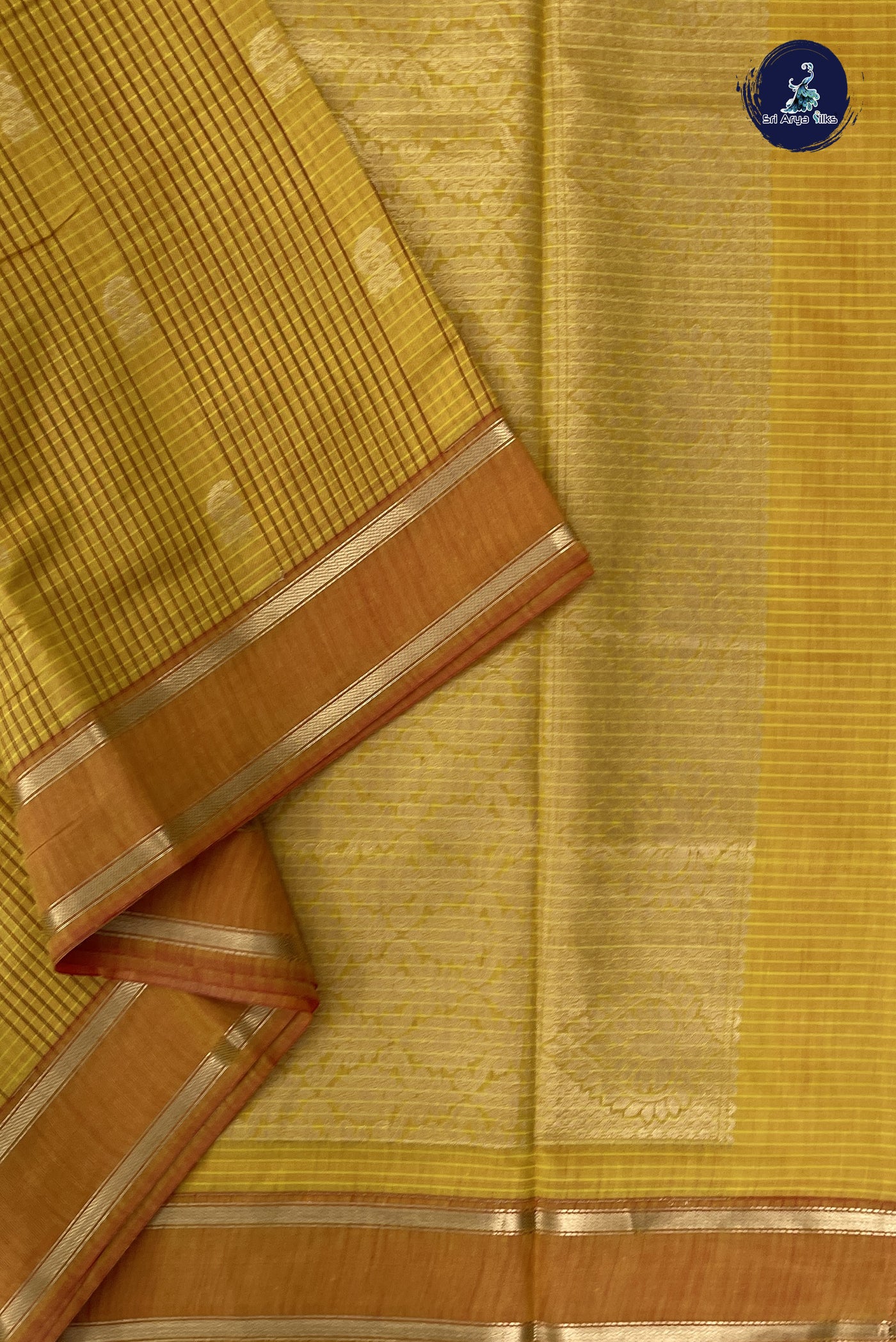 Yellow Madisar Semi Silk Cotton Saree With Checked Pattern