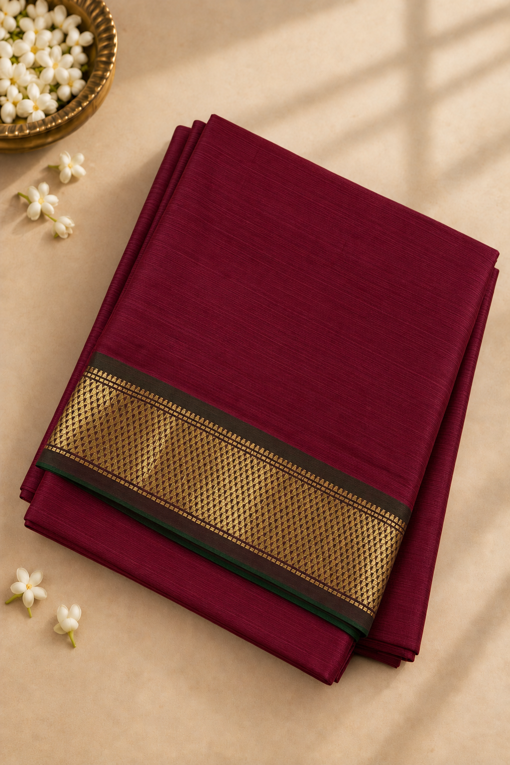 Maroon Madisar 10 Yards Silk Saree With Doria Lines Pattern