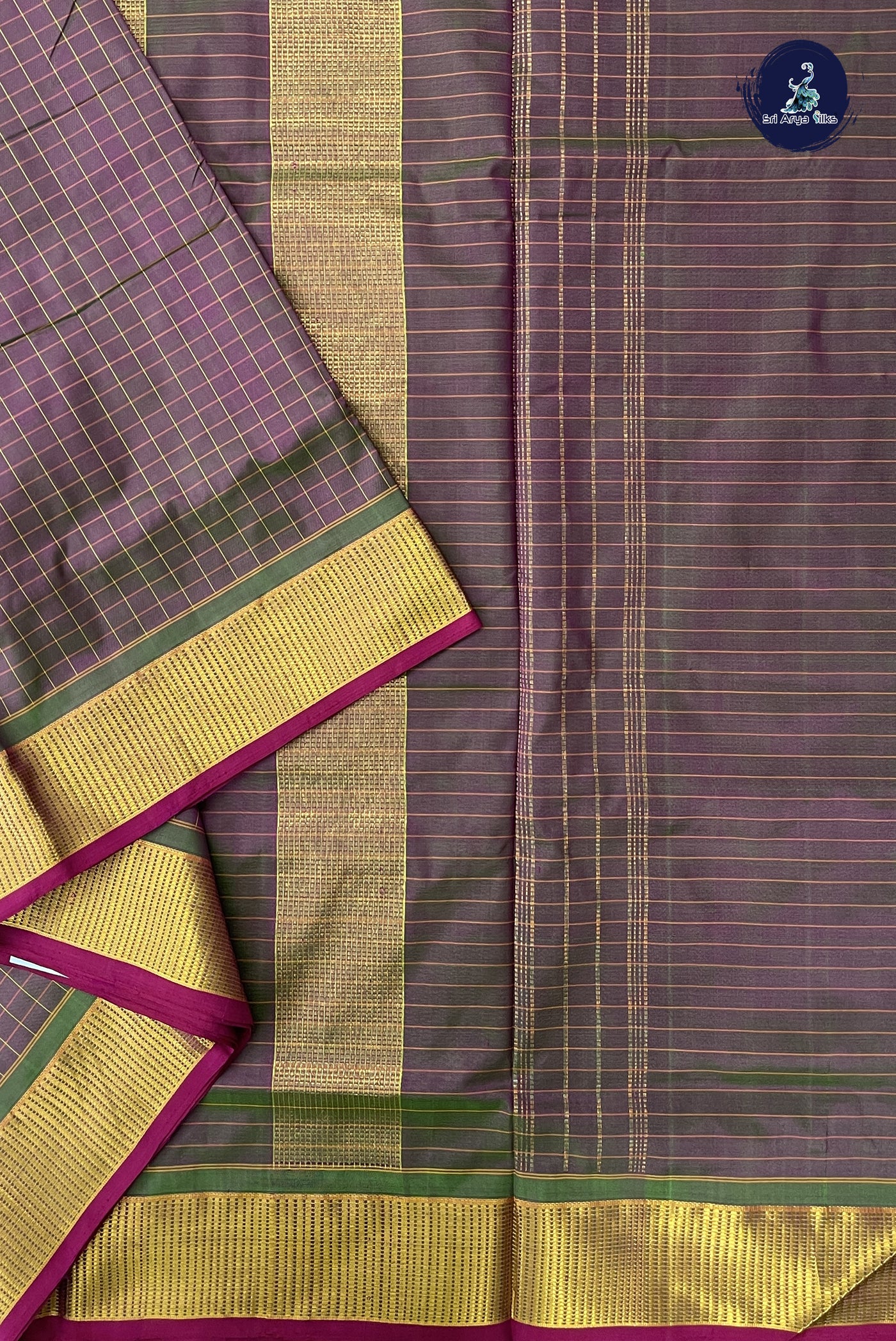 Dual Tone Purple Madisar 10 Yards Silk Saree With Checked Pattern