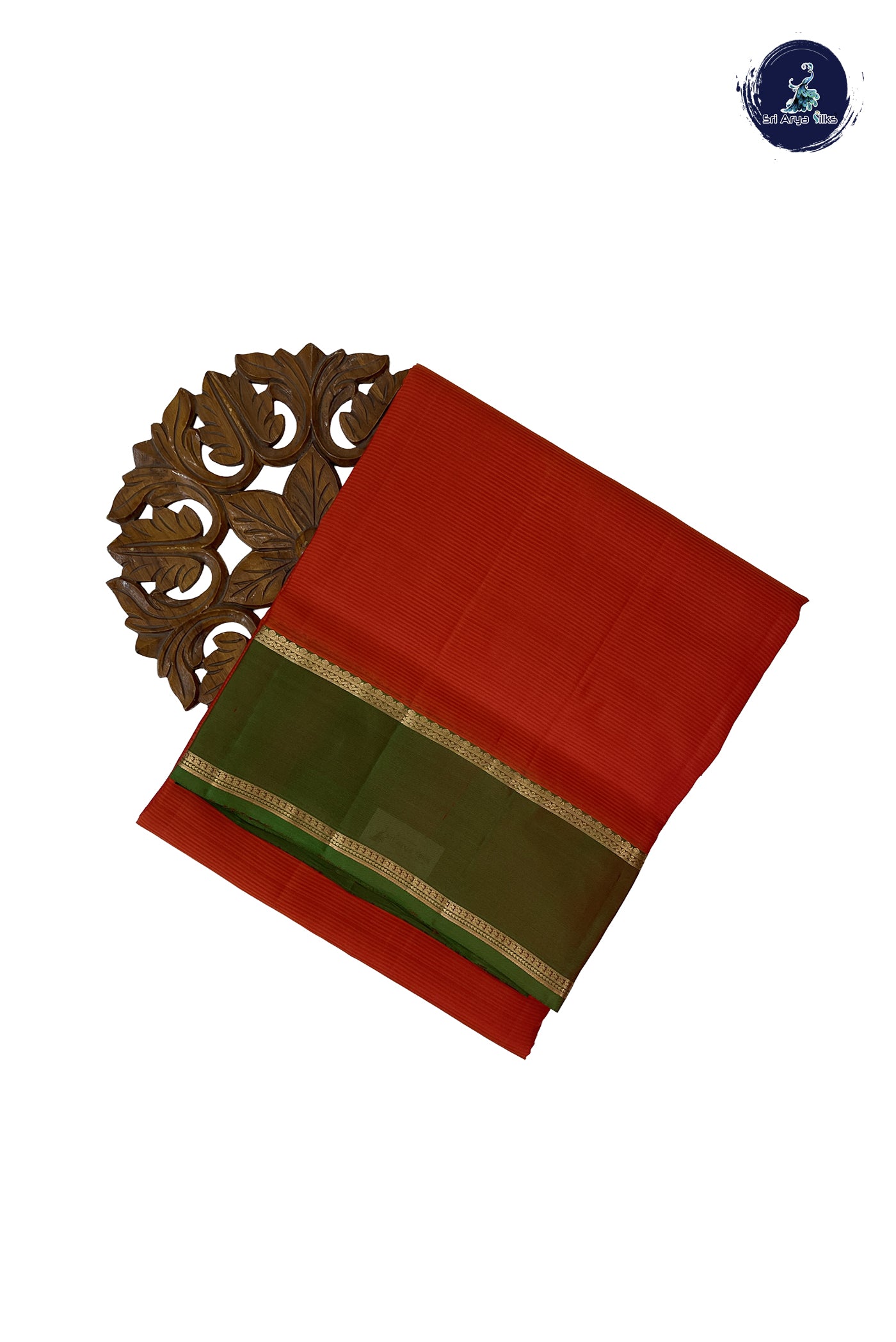 Orange Madisar 10 Yards Silk Saree With Plain Pattern