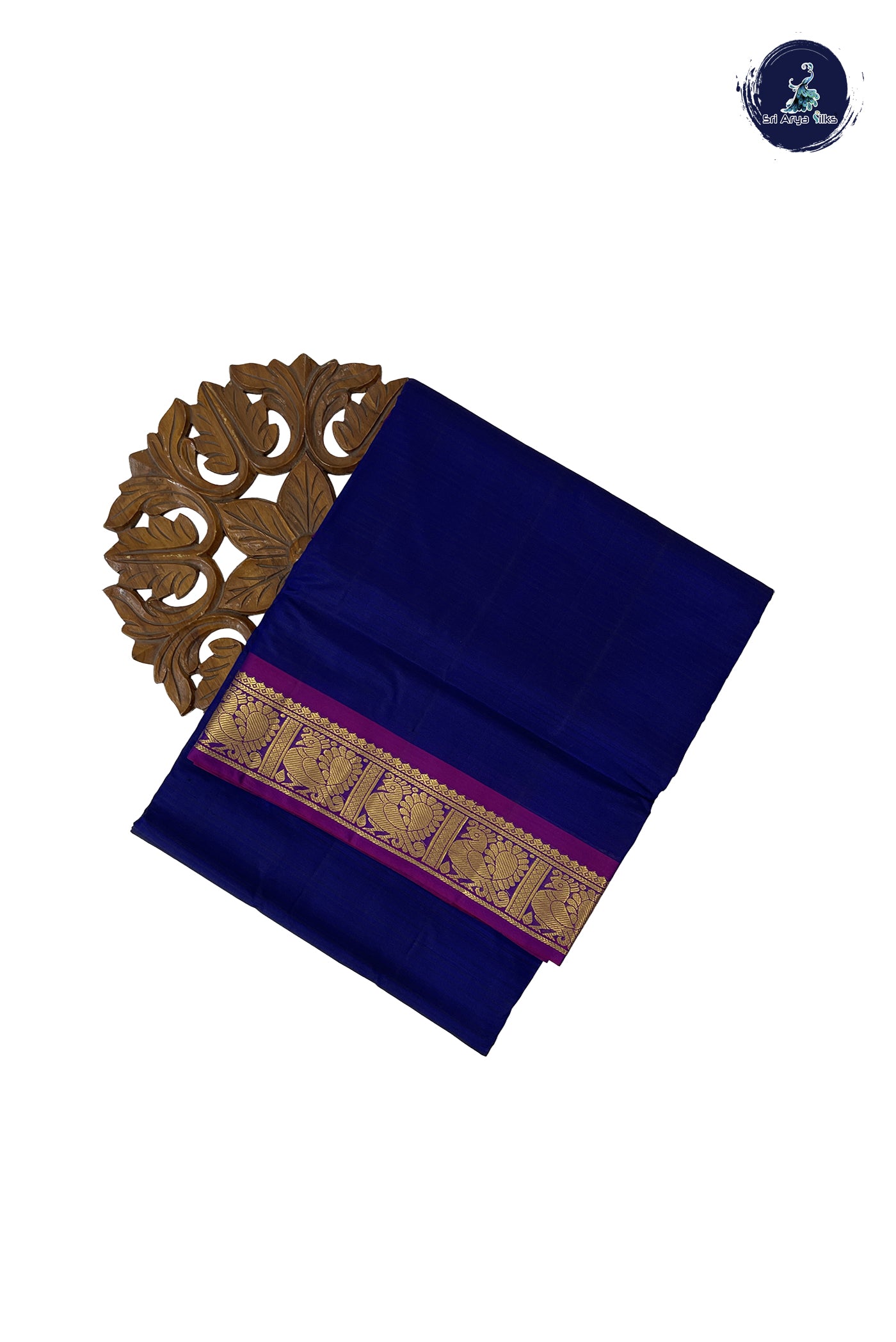 Dark Blue Madisar 10 Yards Silk Saree With Doria Lines Pattern