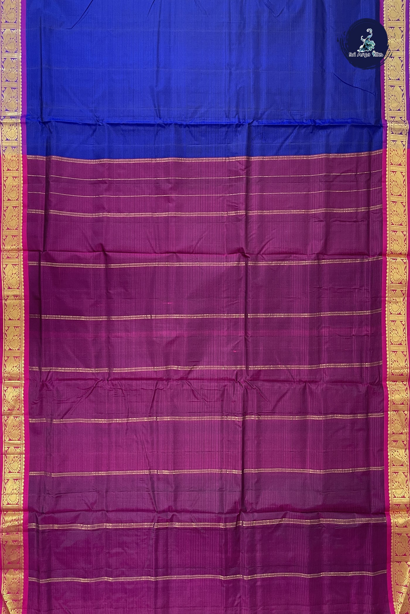 Dark Blue Madisar 10 Yards Silk Saree With Doria Lines Pattern