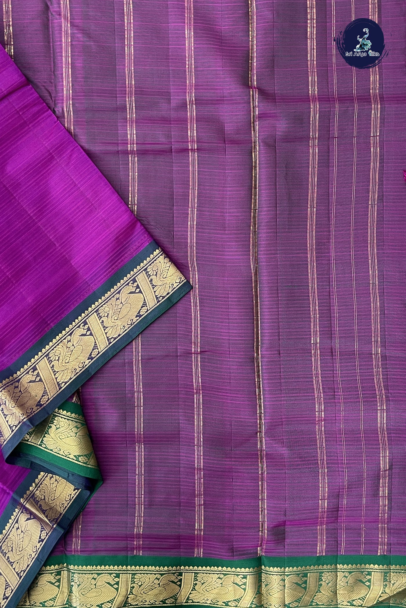 Magenta Purple Madisar 10 Yards Silk Saree With Doria Lines Pattern