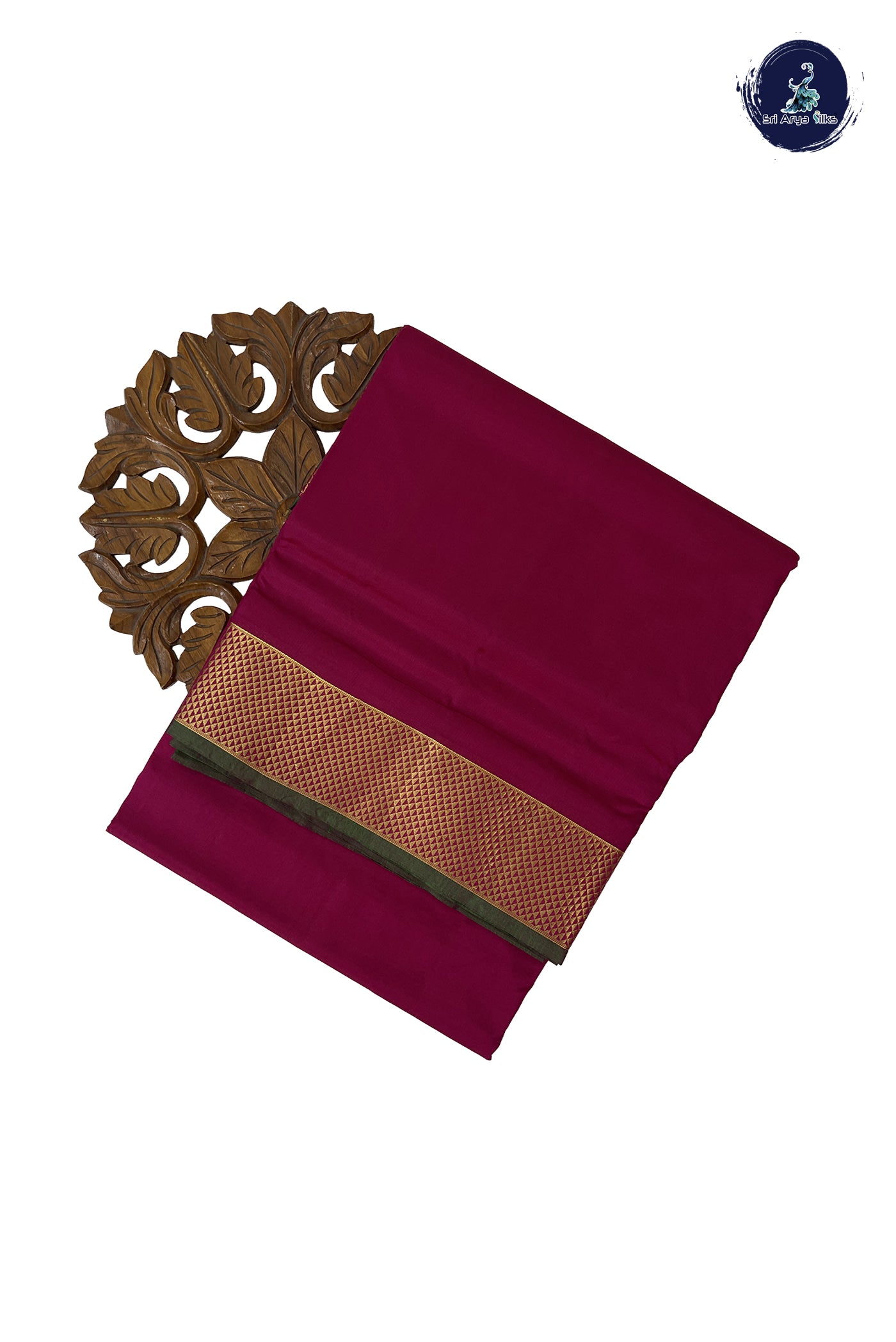 Pinkish Maroon Madisar 10 Yards Silk Saree With Plain Pattern