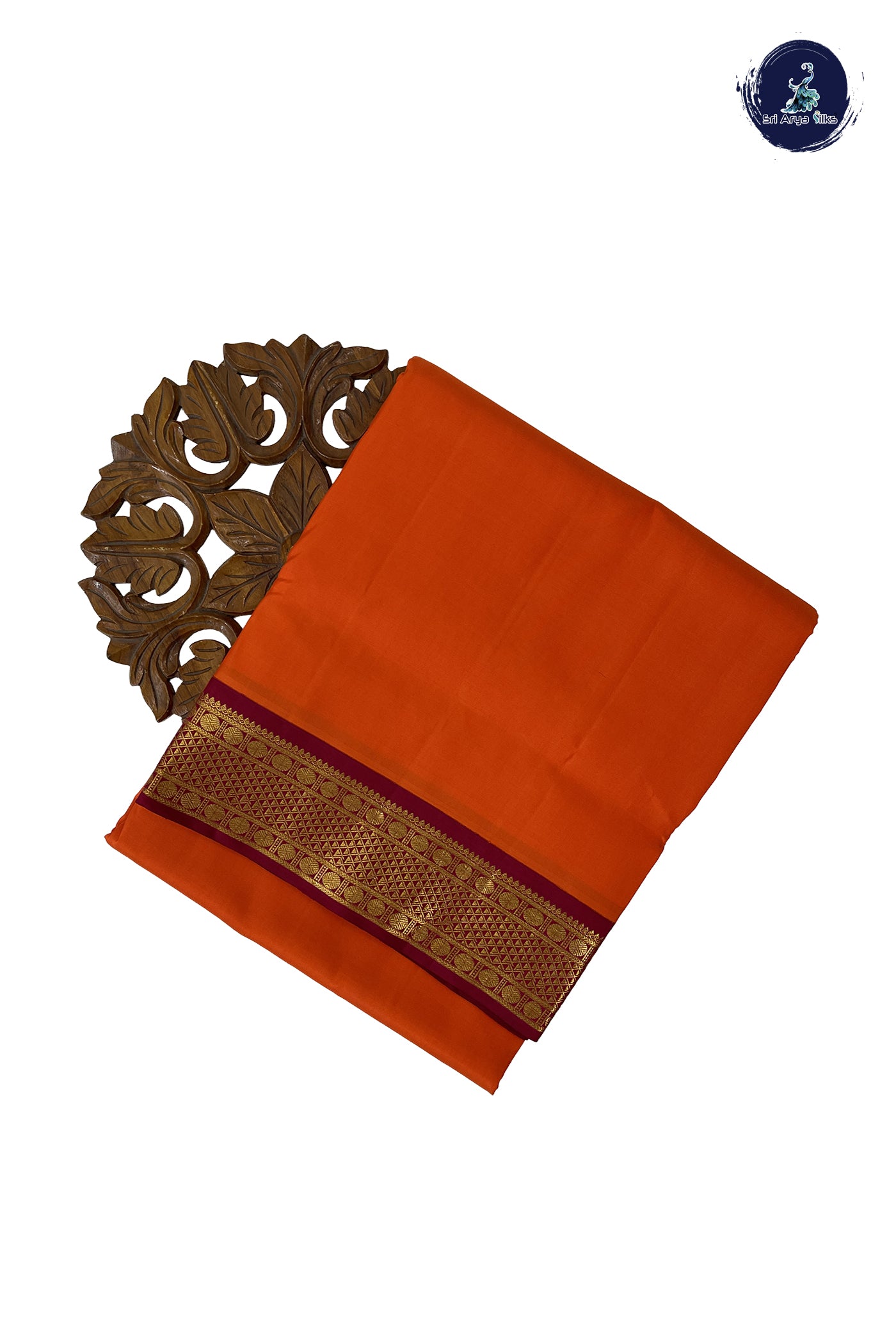 Orange Madisar 10 Yards Silk Saree With Plain Pattern