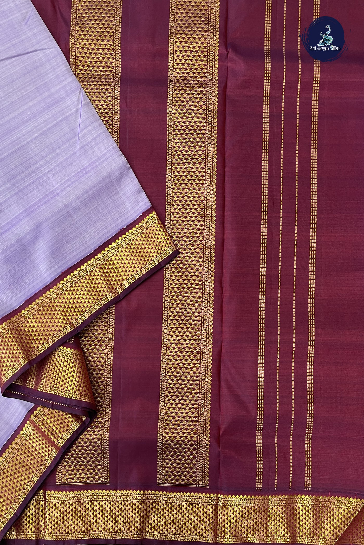 Lavender Madisar 10 Yards Silk Saree With Plain Pattern