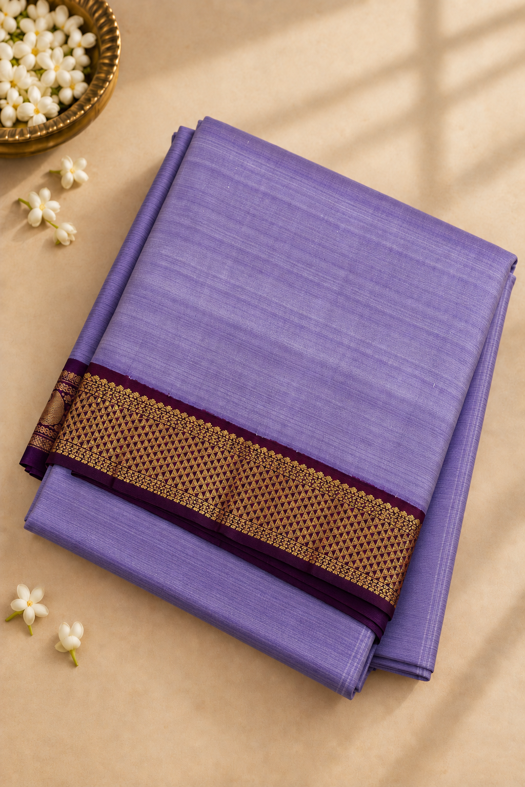 Lavender Madisar 10 Yards Silk Saree With Plain Pattern