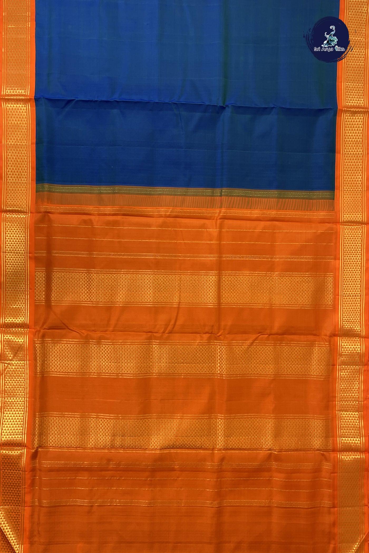 Peacock Blue Madisar 10 Yards Silk Saree With Plain Pattern