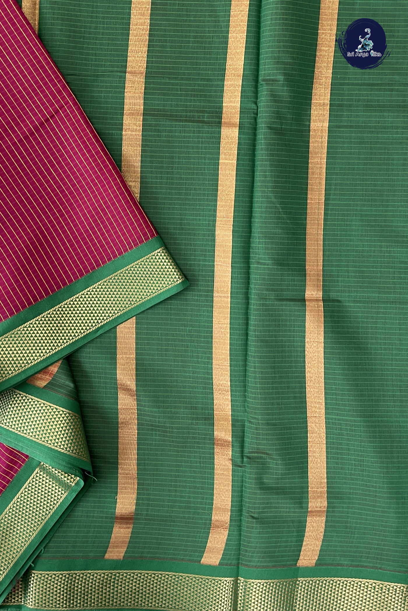 Pinkish Maroon Madisar Semi Silk Cotton Saree With Checked Pattern