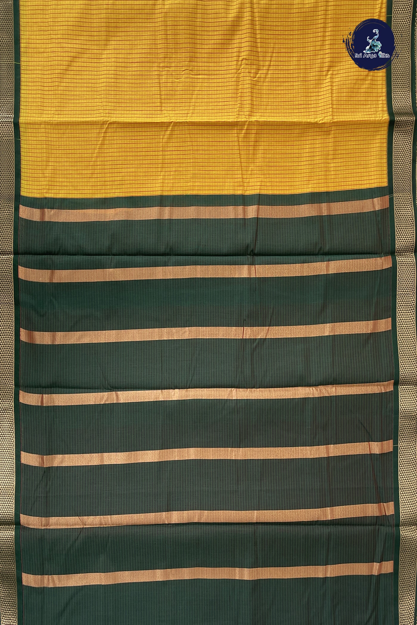 Yellow Madisar Semi Silk Cotton Saree With Checked Pattern