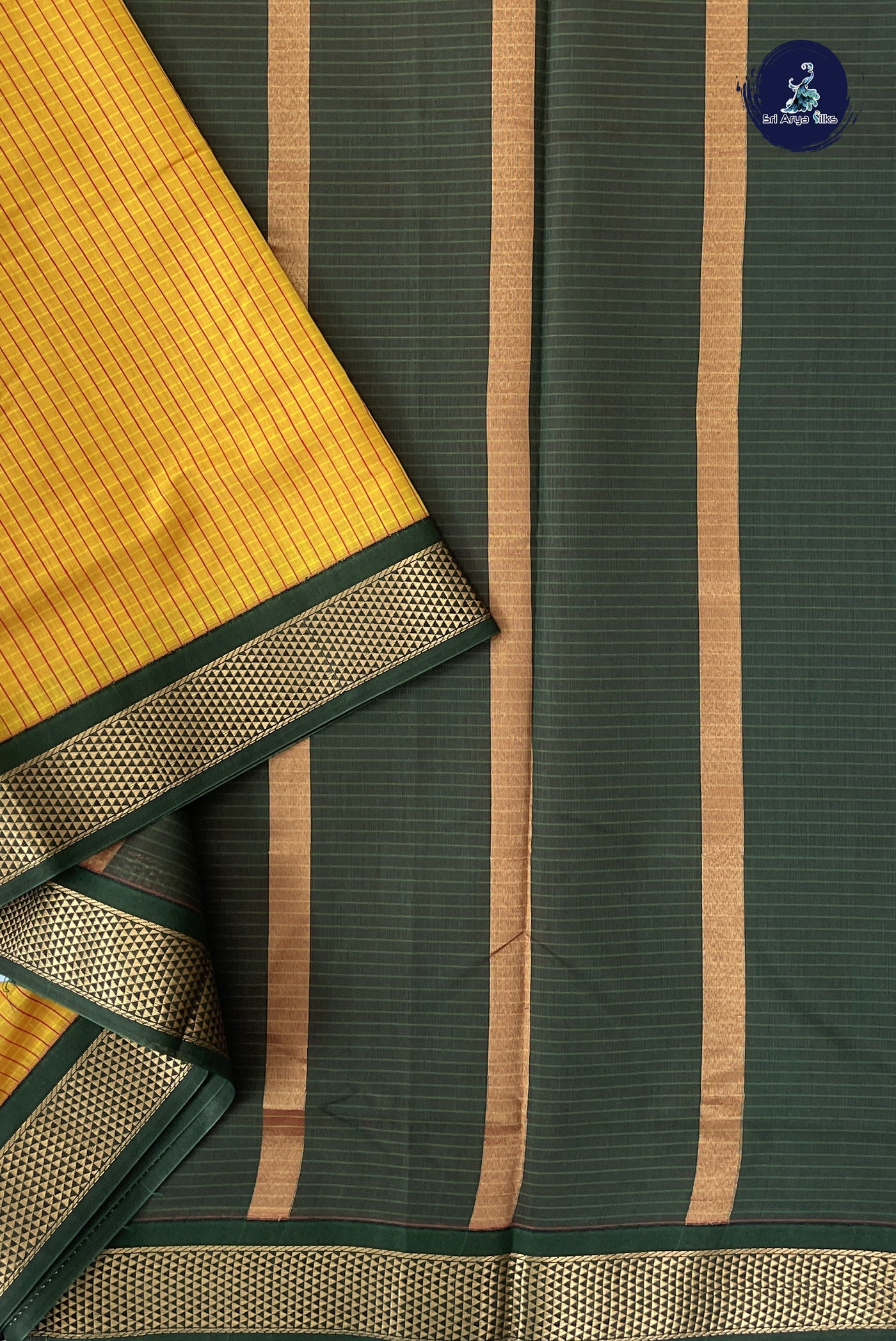 Yellow Madisar Semi Silk Cotton Saree With Checked Pattern