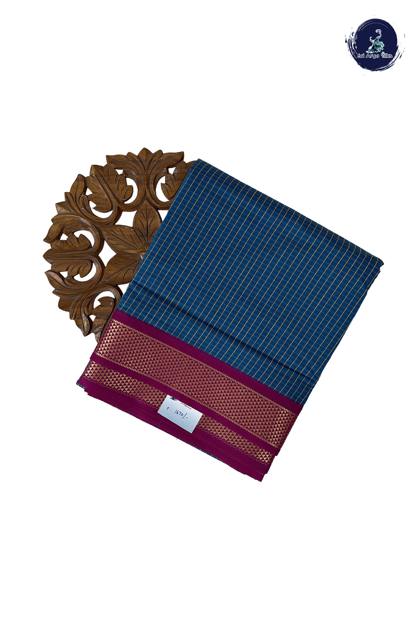 Sapphire Blue Madisar Semi Silk Cotton Saree With Checked Pattern