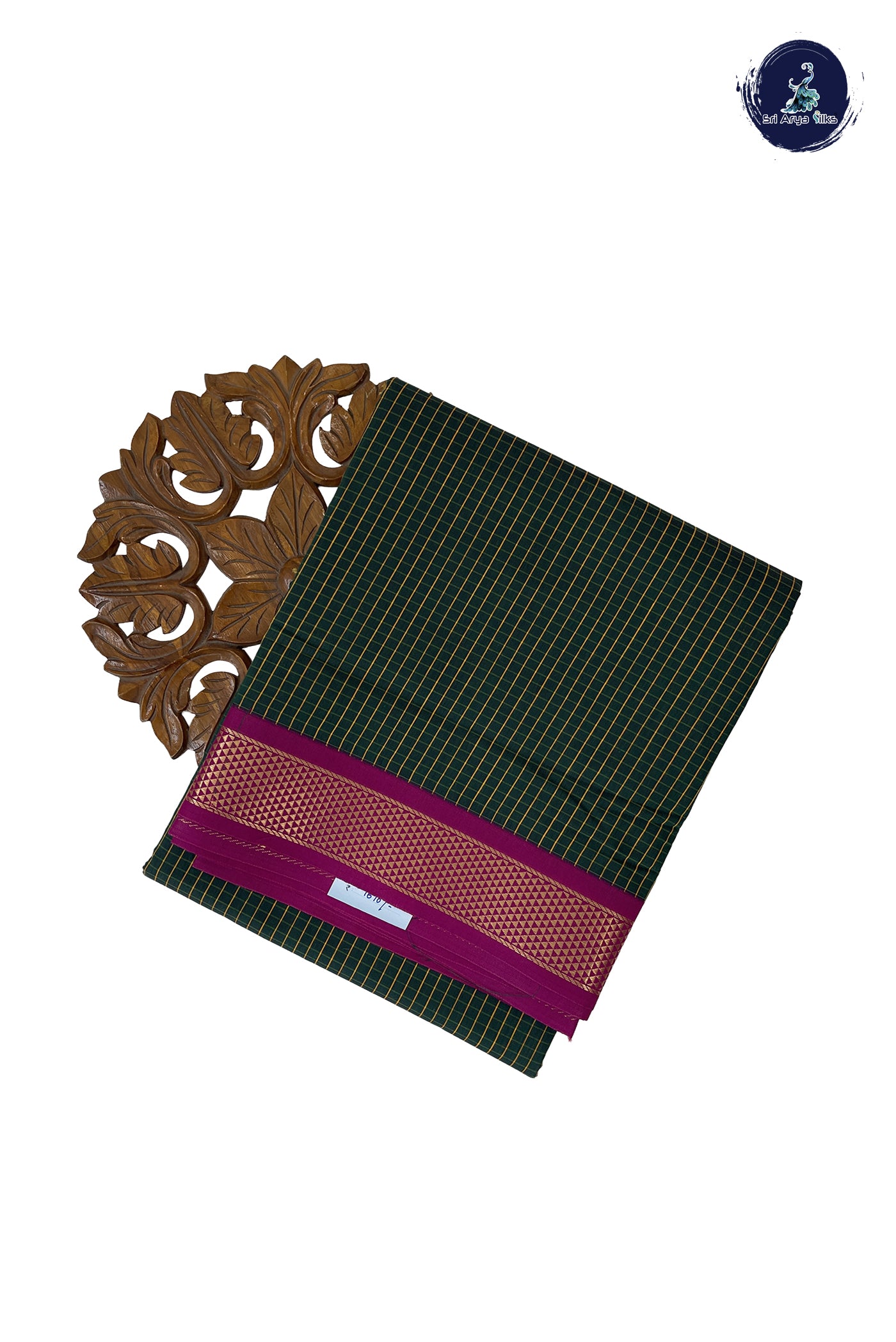 Dark Green Madisar Semi Silk Cotton Saree With Checked Pattern