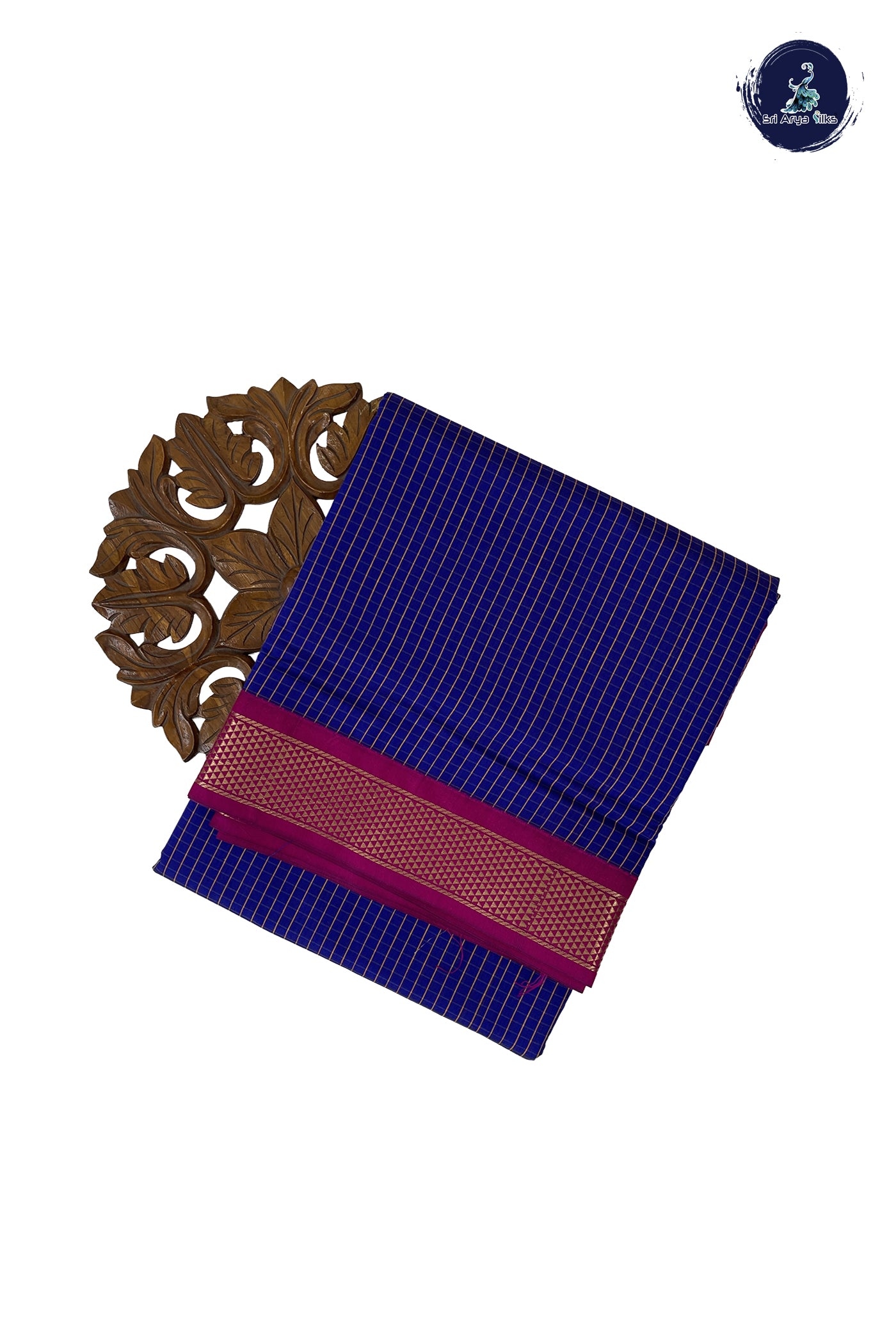 MS Blue Madisar Semi Silk Cotton Saree With Checked Pattern