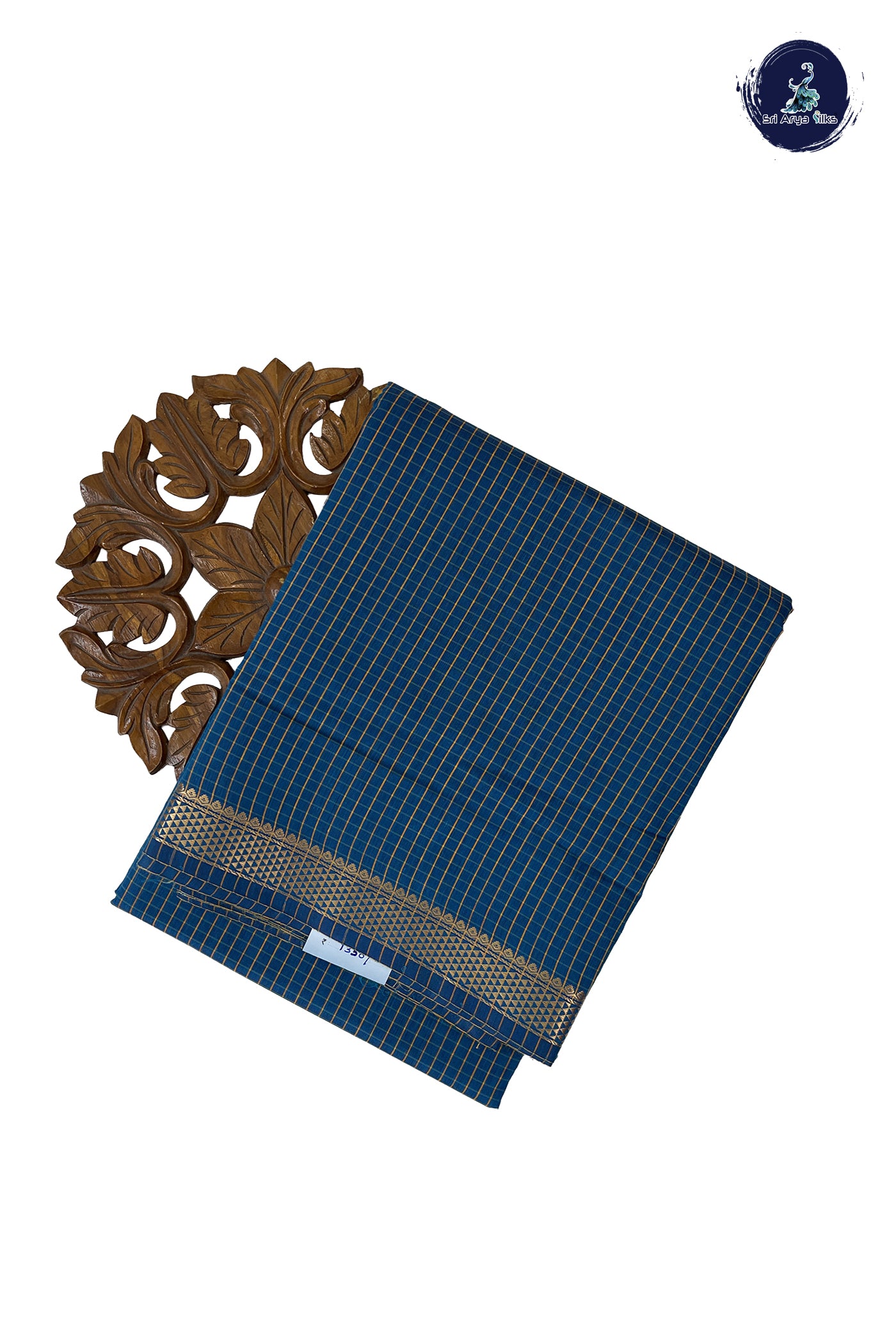 Sapphire Blue Madisar Semi Silk Cotton Saree With Checked Pattern