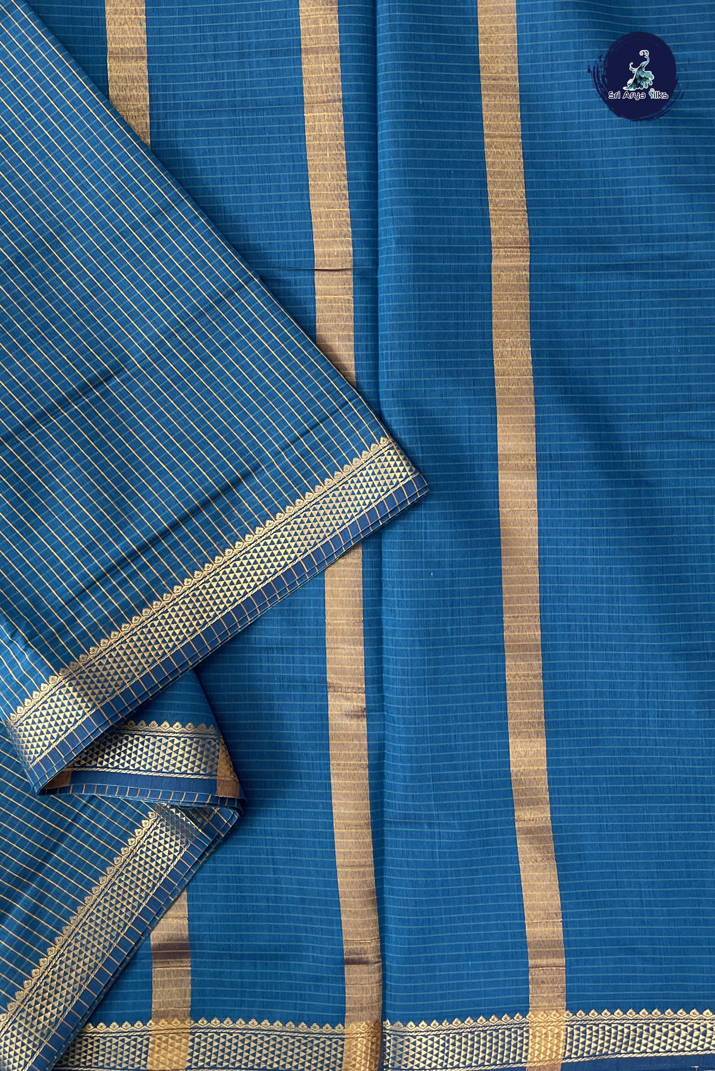 Sapphire Blue Madisar Semi Silk Cotton Saree With Checked Pattern
