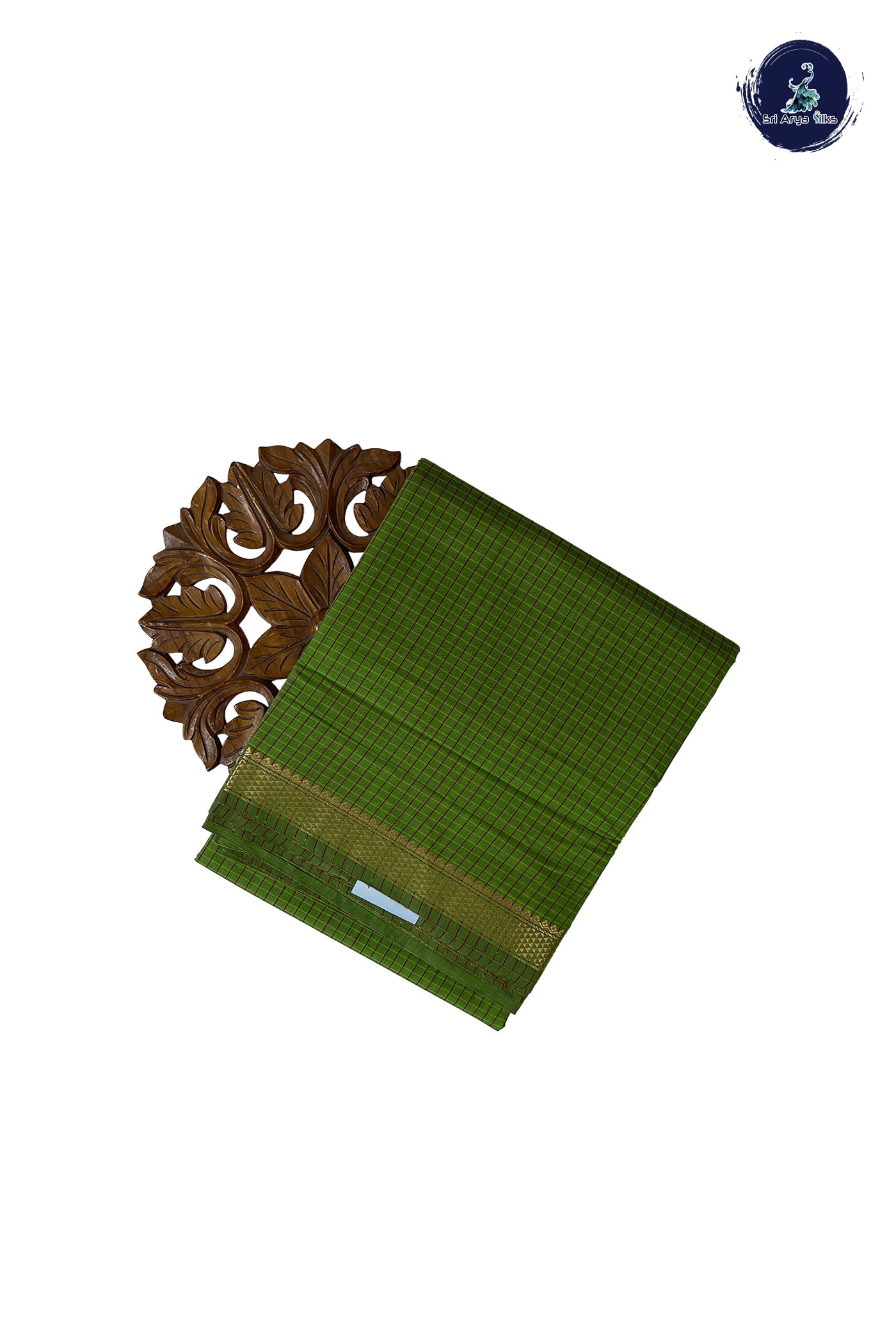 Light Green Madisar Semi Silk Cotton Saree With Checked Pattern