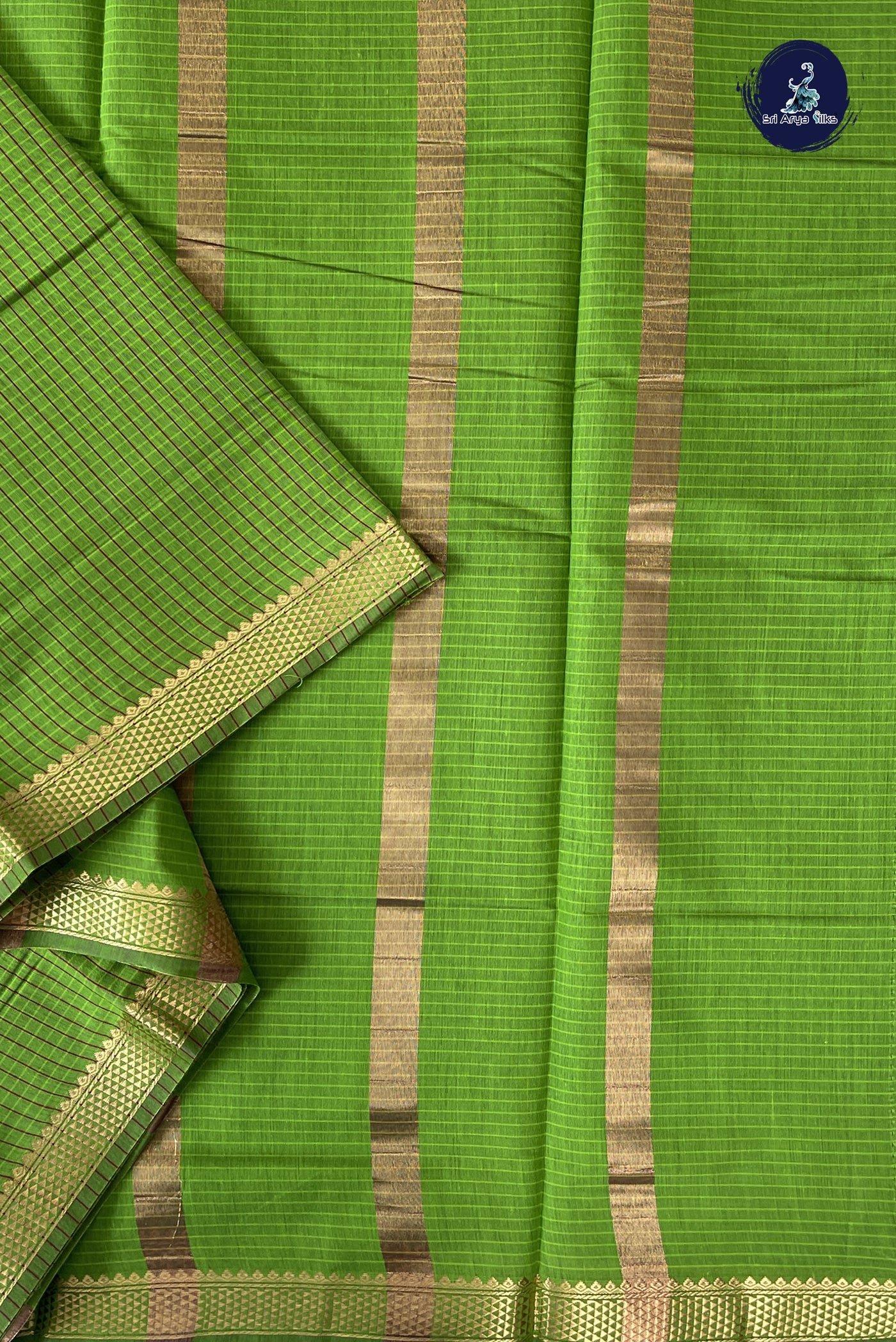 Light Green Madisar Semi Silk Cotton Saree With Checked Pattern
