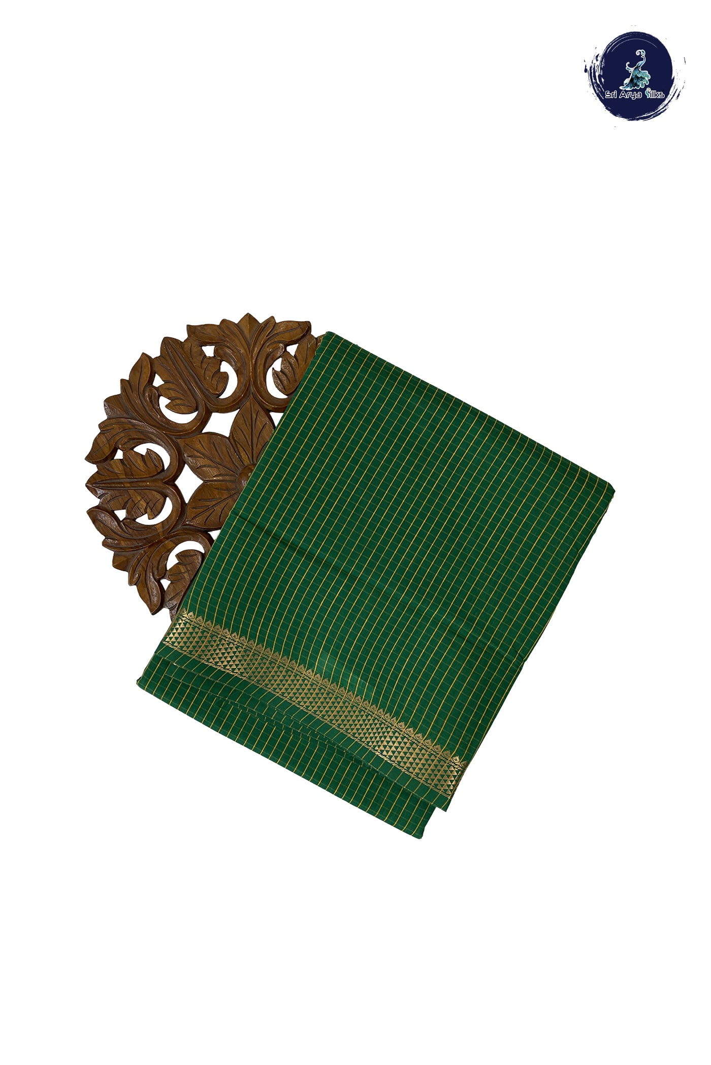 Dark Green Madisar Semi Silk Cotton Saree With Checked Pattern