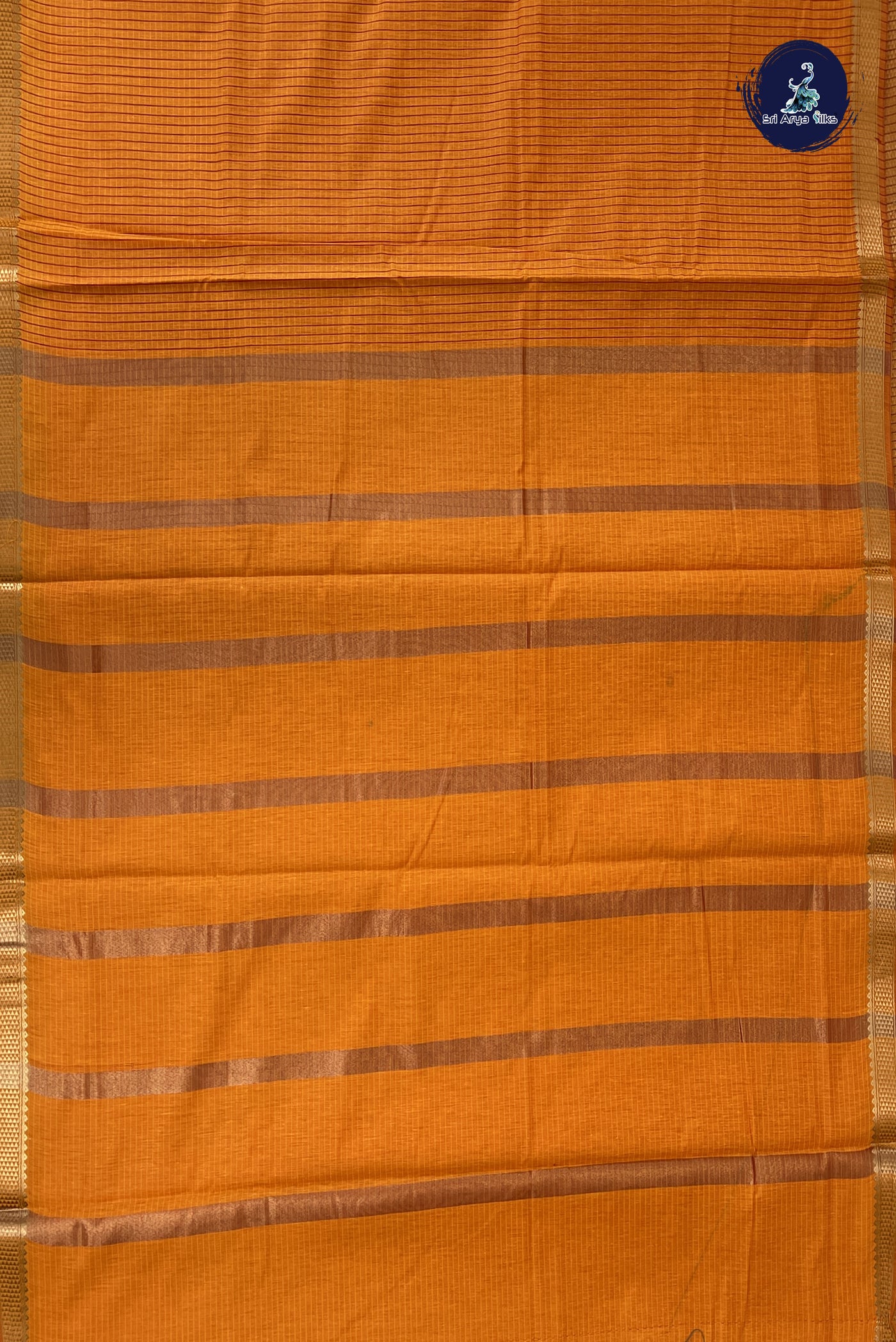 Yellowish Orange Madisar Semi Silk Cotton Saree With Checked Pattern