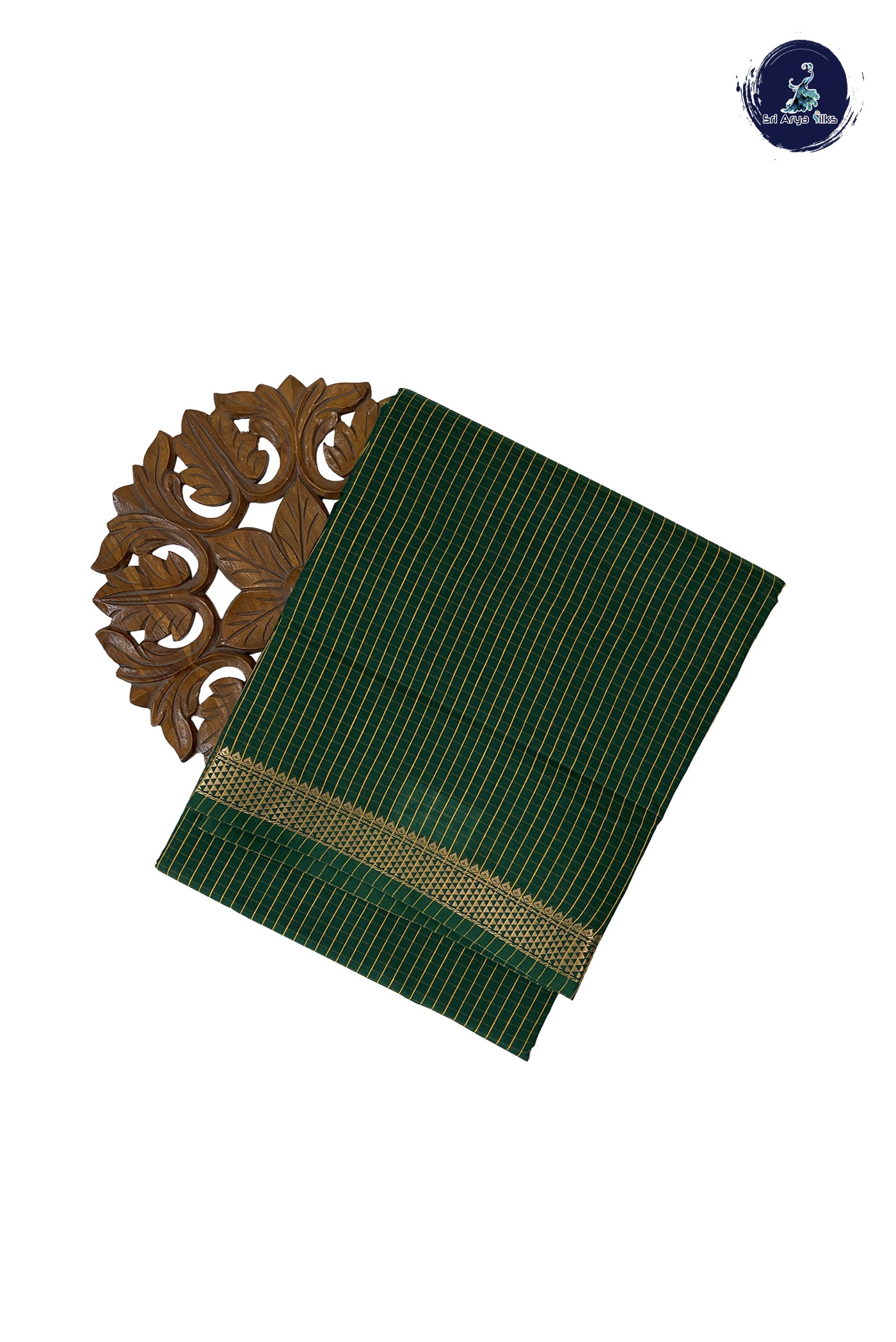 Dark Green Madisar Semi Silk Cotton Saree With Checked Pattern