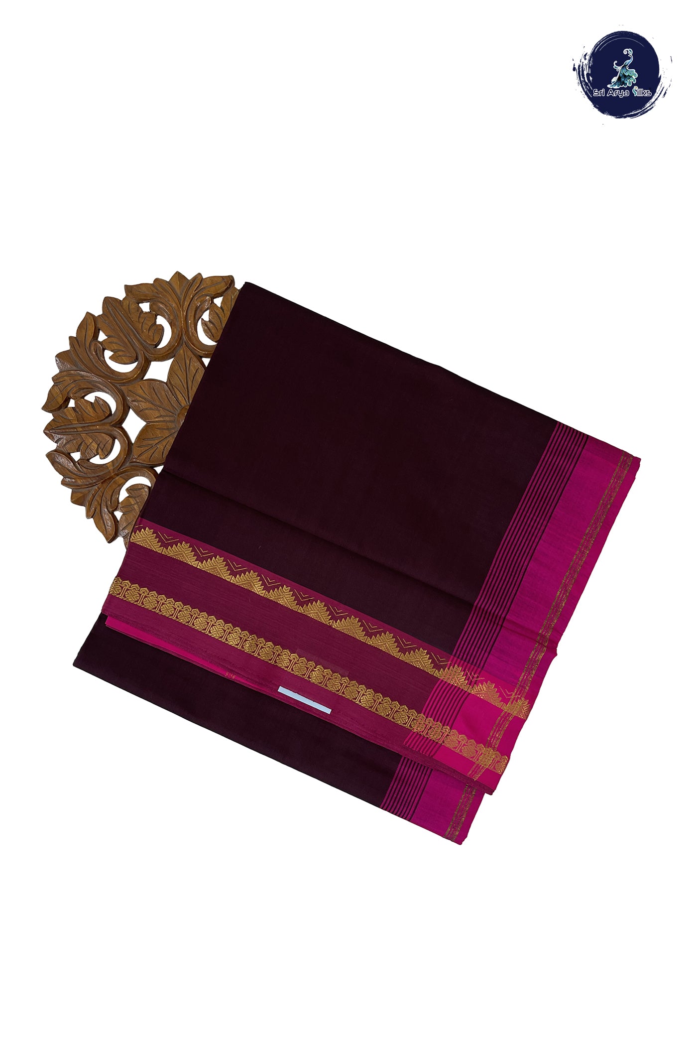 Coffee Brown Madisar Semi Silk Cotton Saree With Plain Pattern