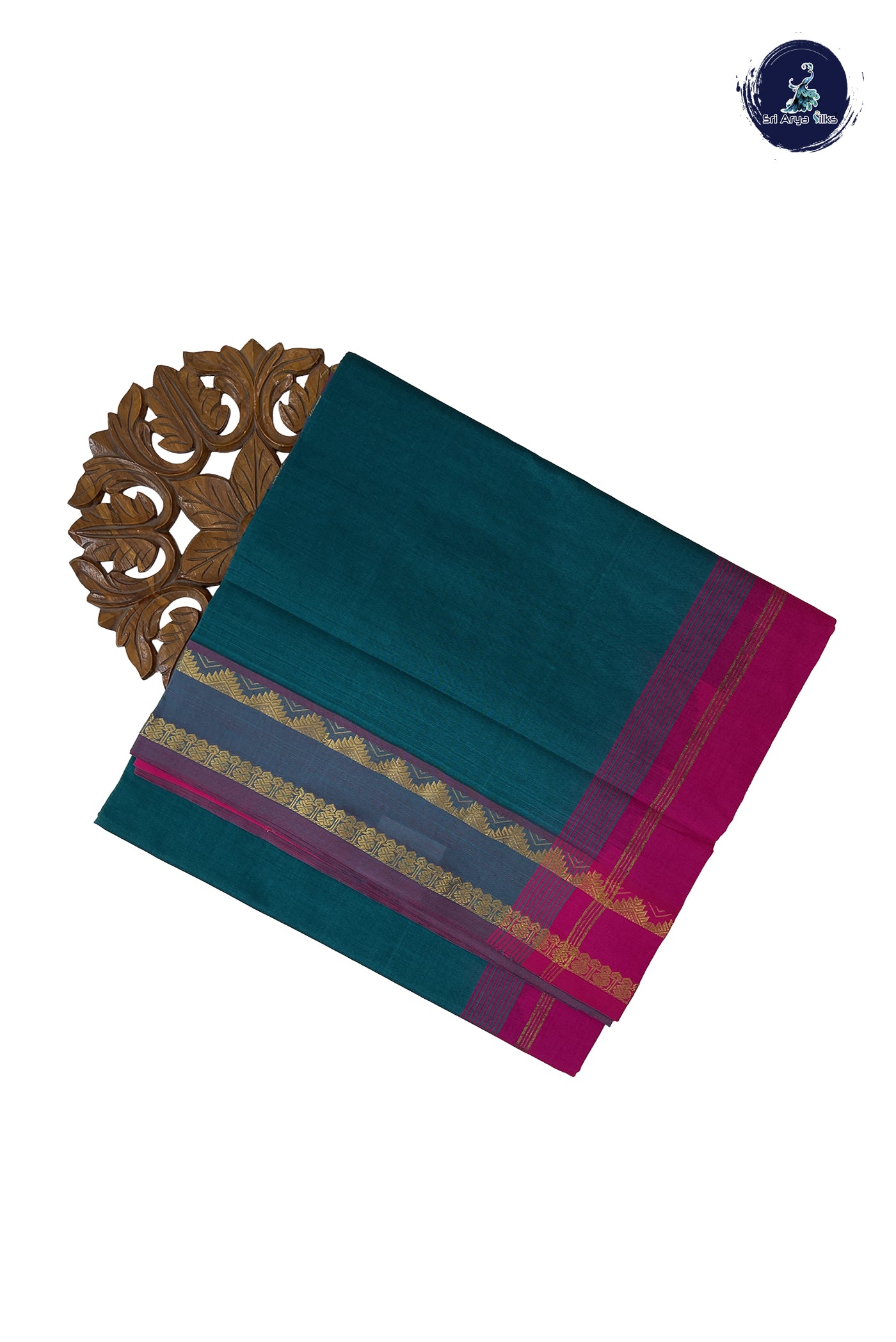 Peacock Green Madisar Semi Silk Cotton Saree With Plain Pattern