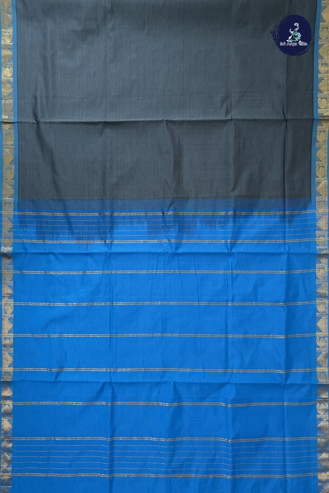 Grey Madisar Semi Silk Cotton Saree With Plain Pattern