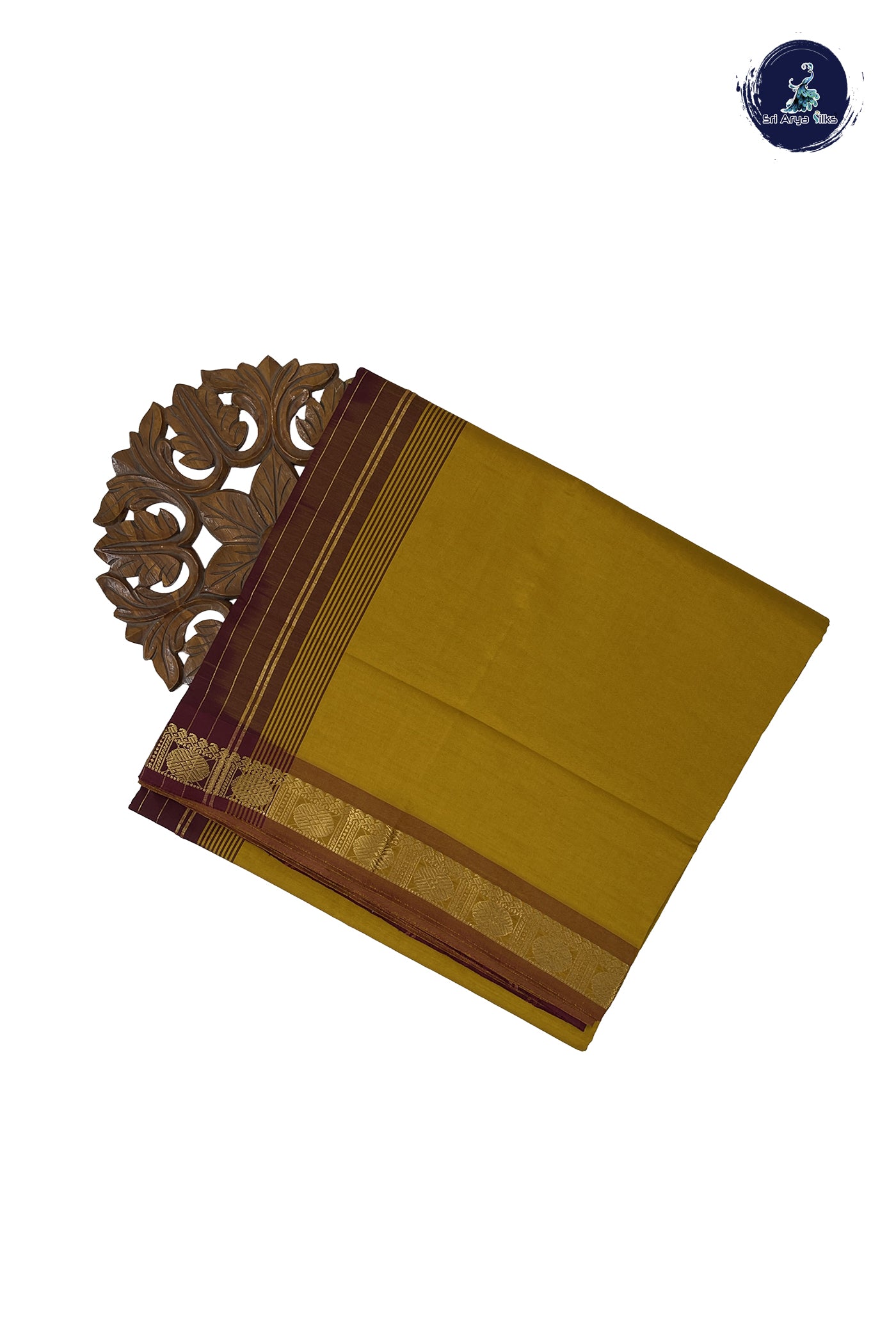 Turmeric Yellow Madisar Semi Silk Cotton Saree With Plain Pattern