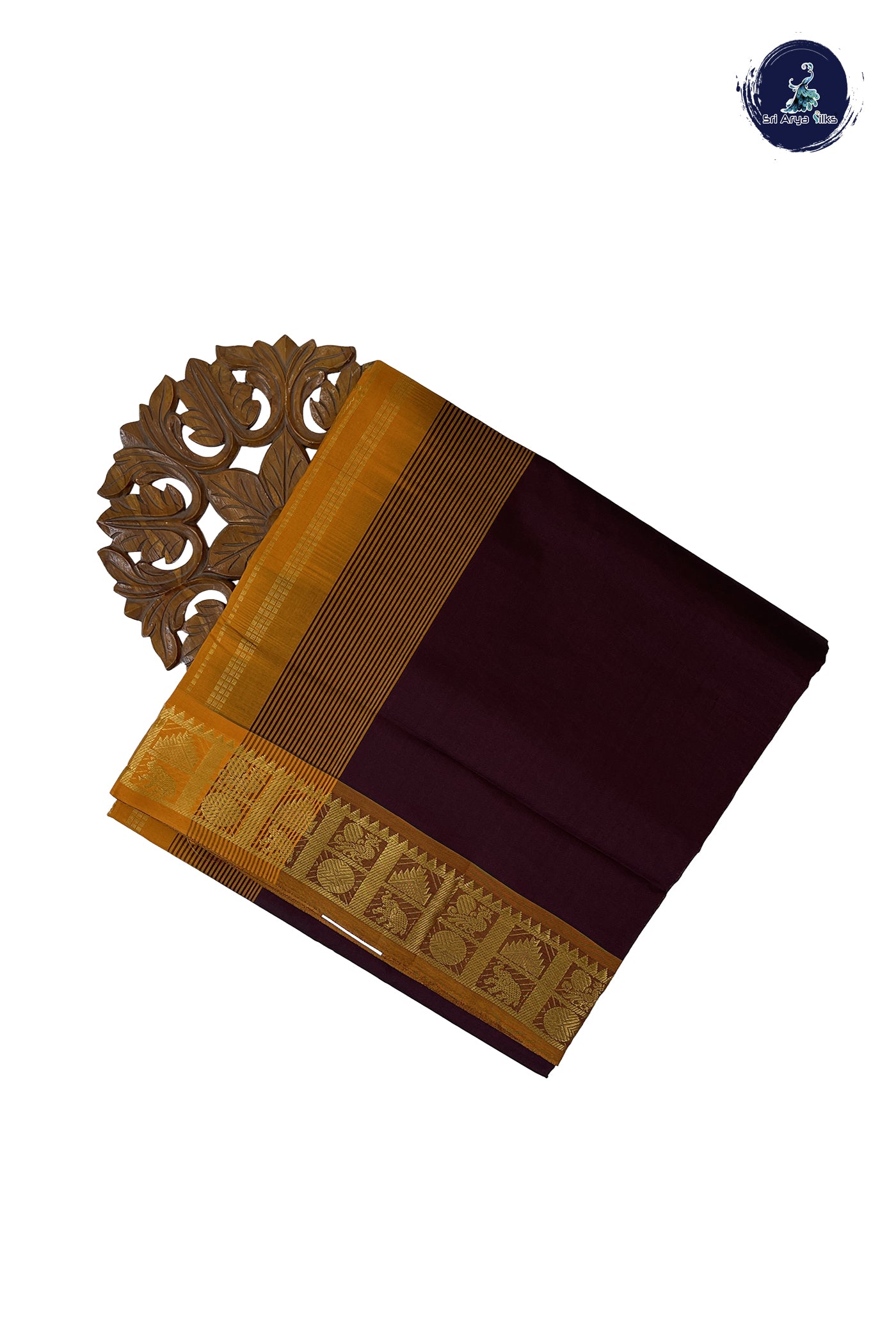 Coffee Brown Madisar Semi Silk Cotton Saree With Plain Pattern