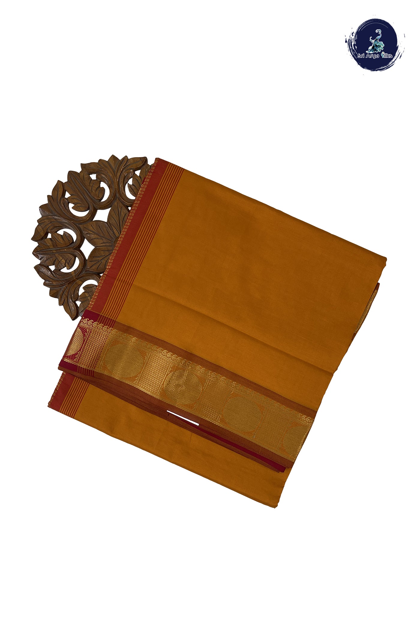 Turmeric Yellow Madisar Semi Silk Cotton Saree With Plain Pattern