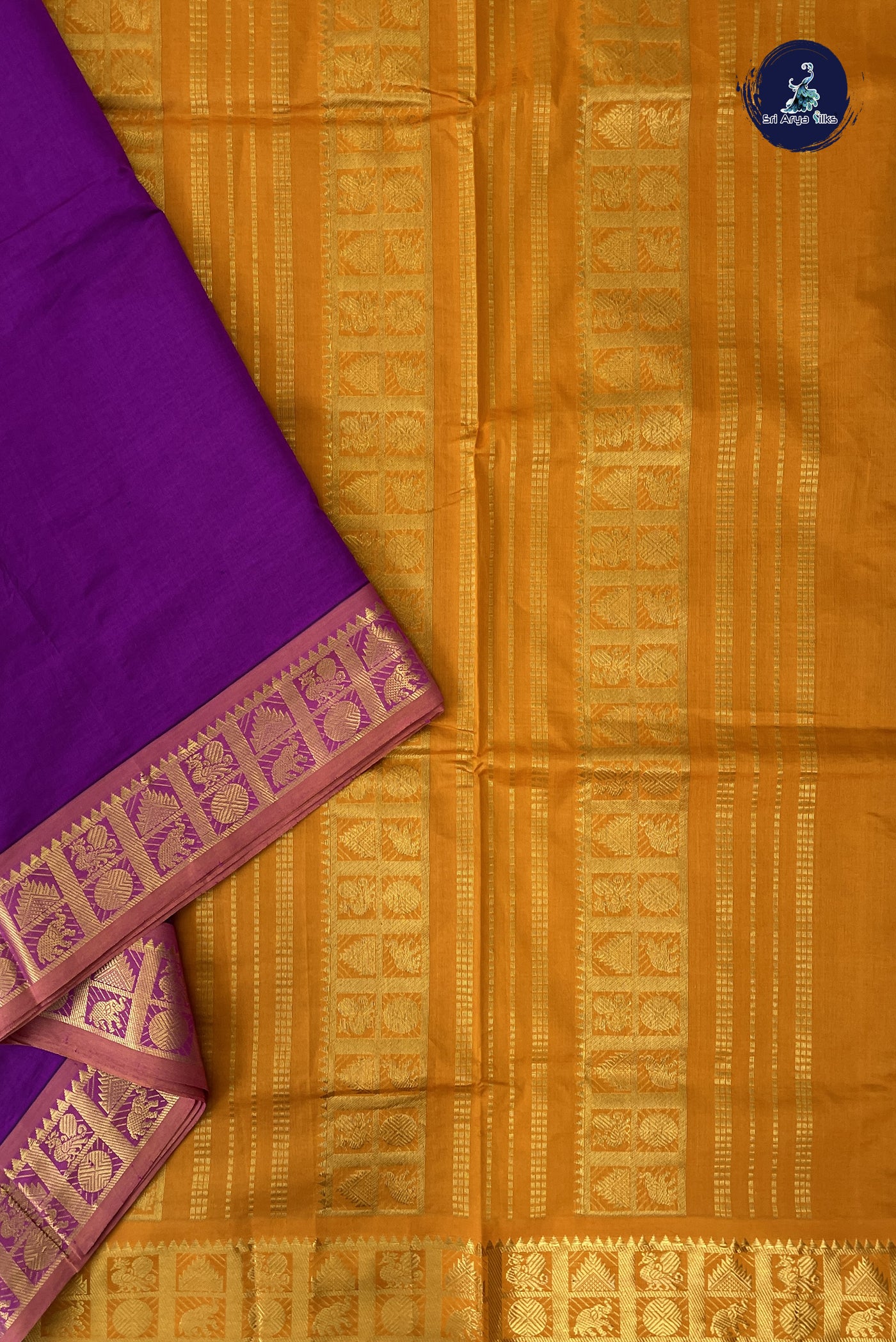 Purple Madisar Semi Silk Cotton Saree With Plain Pattern
