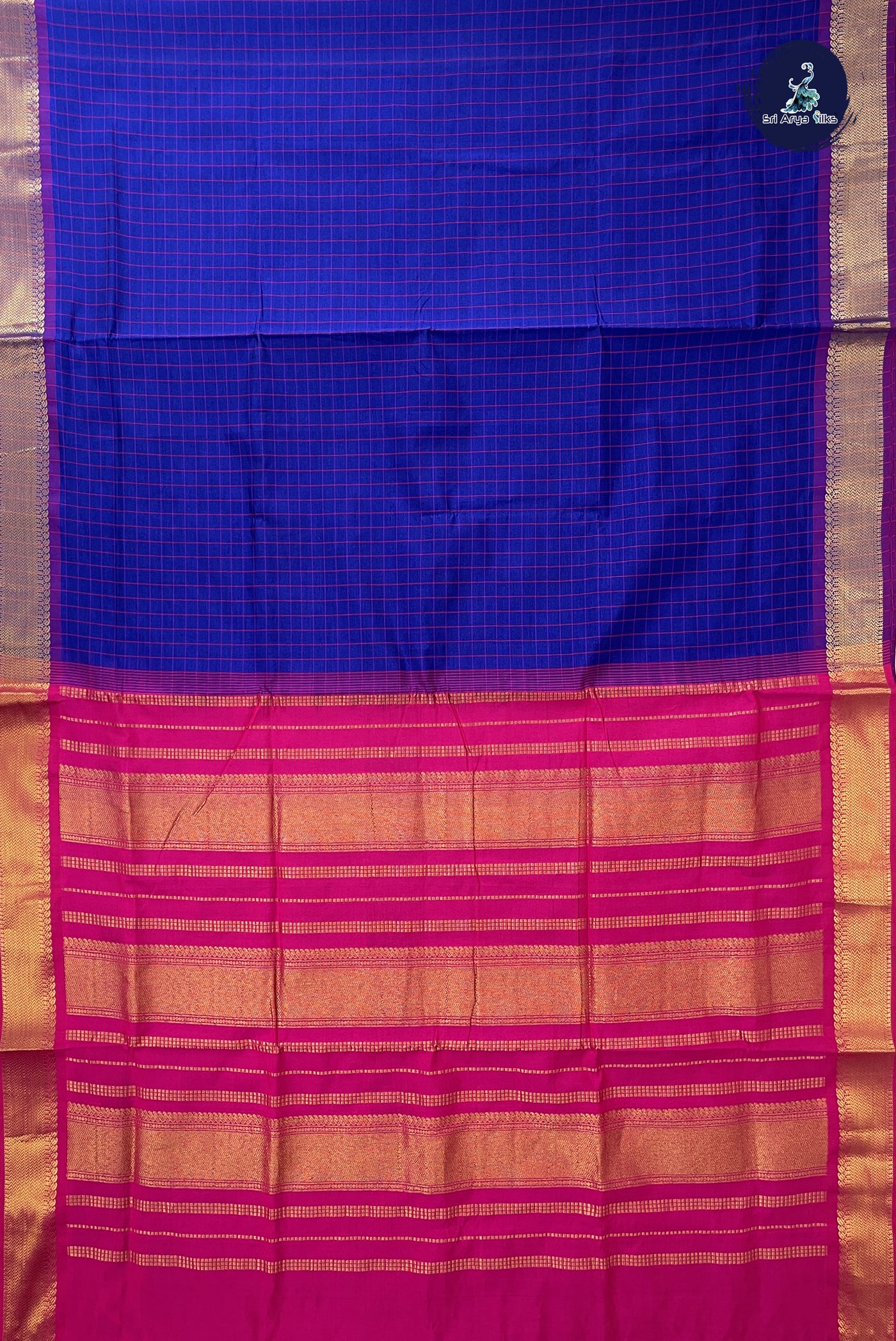 Royal Blue Madisar Semi Silk Cotton Saree With Checked Pattern