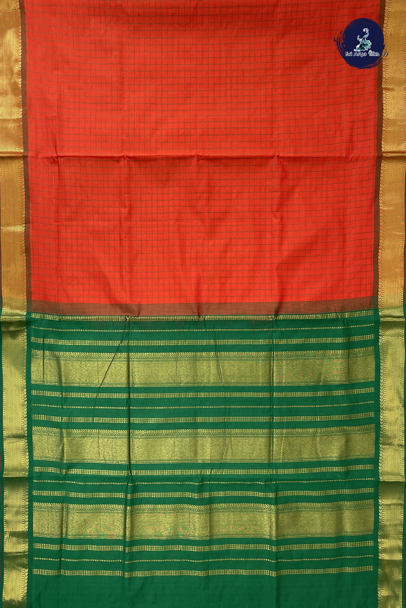 Orange Madisar Semi Silk Cotton Saree With Checked Pattern