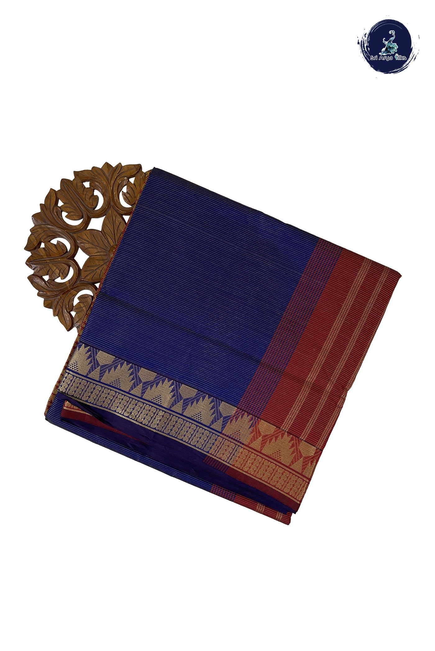 Dark Blue Madisar Semi Silk Cotton Saree With Vaira Oosi Pattern