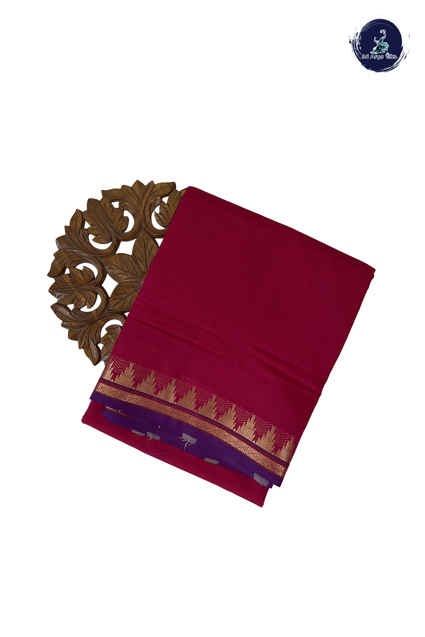Dark Pink Madisar Semi Silk Cotton Saree With Plain Pattern