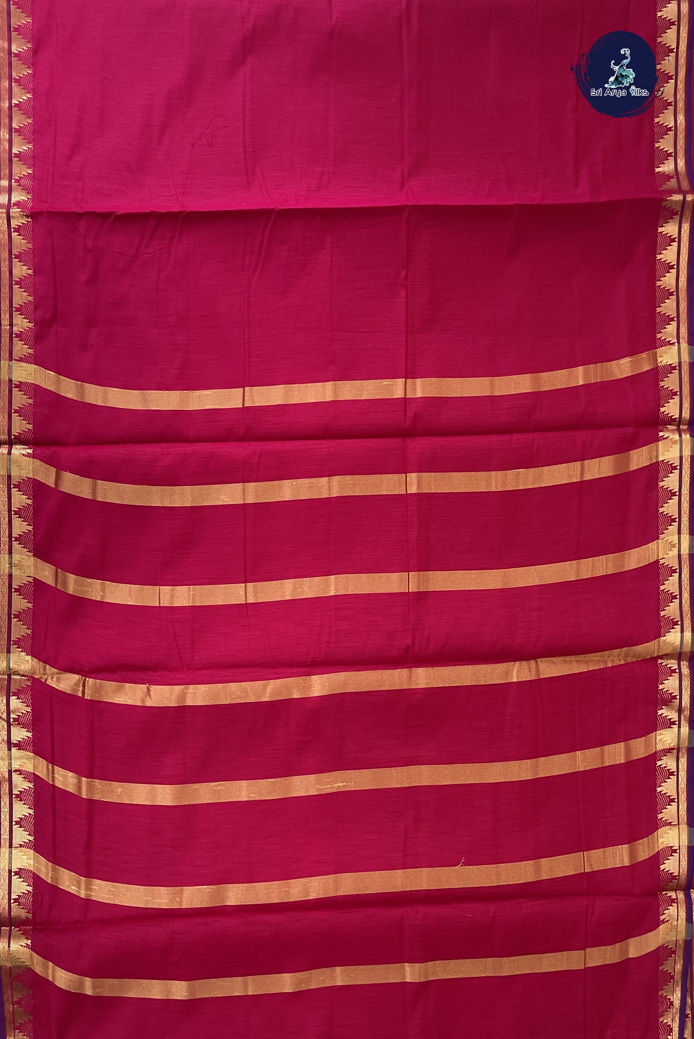 Dark Pink Madisar Semi Silk Cotton Saree With Plain Pattern