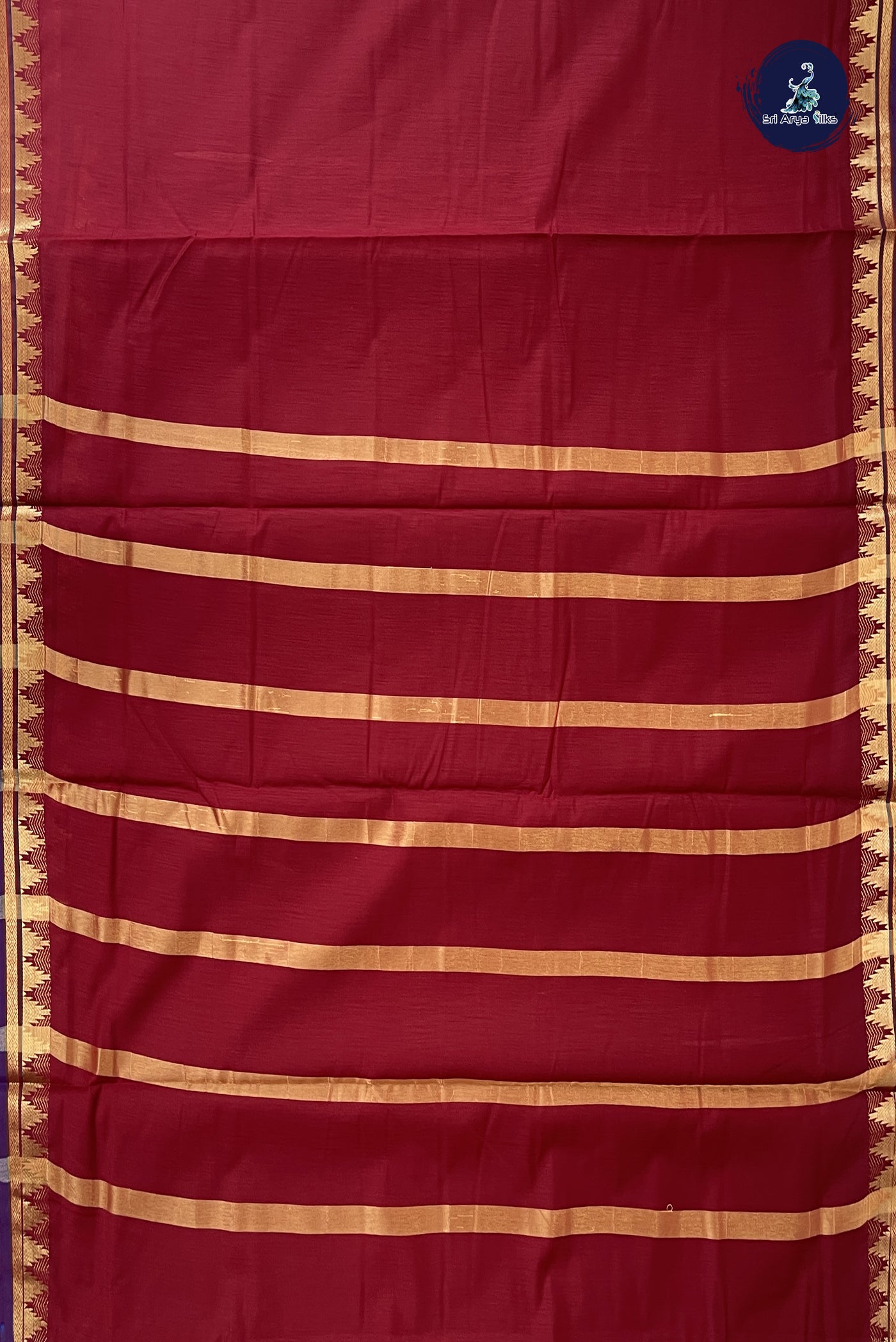 Maroon Madisar Semi Silk Cotton Saree With Plain Pattern