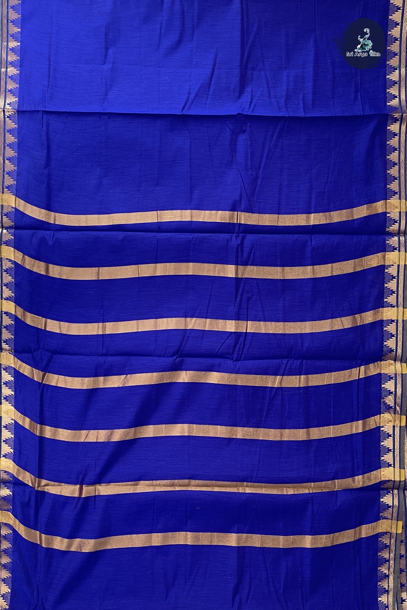 MS Blue Madisar Semi Silk Cotton Saree With Plain Pattern