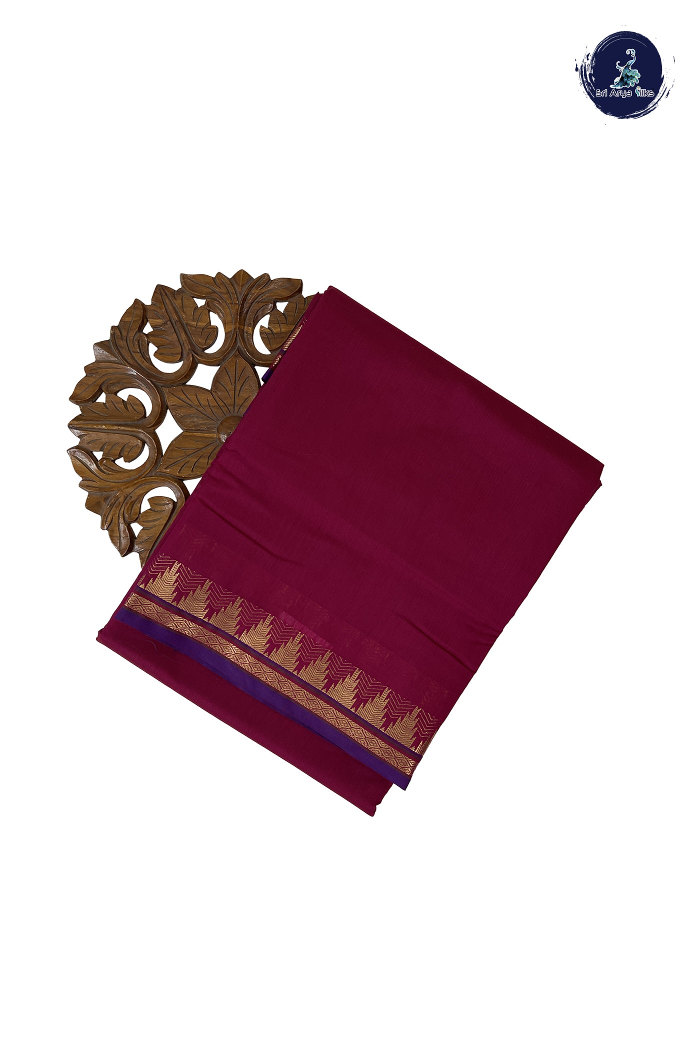 Pinkish Maroon Madisar Semi Silk Cotton Saree With Plain Pattern