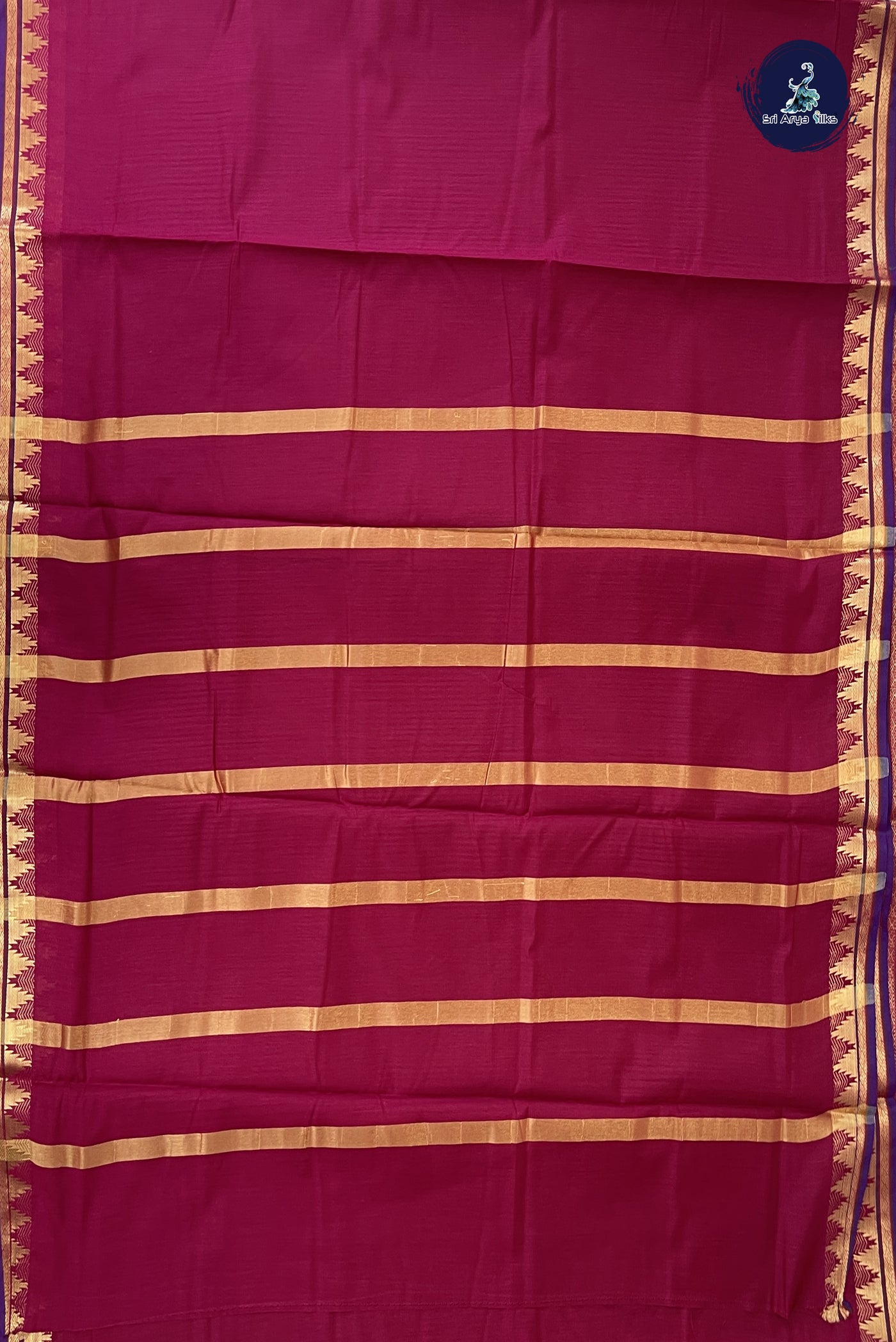 Pinkish Maroon Madisar Semi Silk Cotton Saree With Plain Pattern