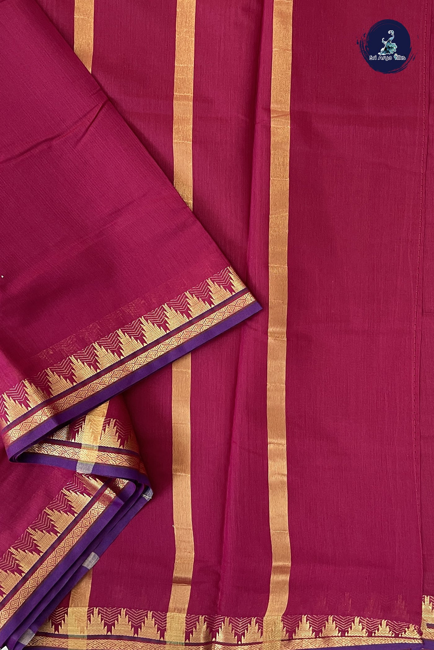 Pinkish Maroon Madisar Semi Silk Cotton Saree With Plain Pattern