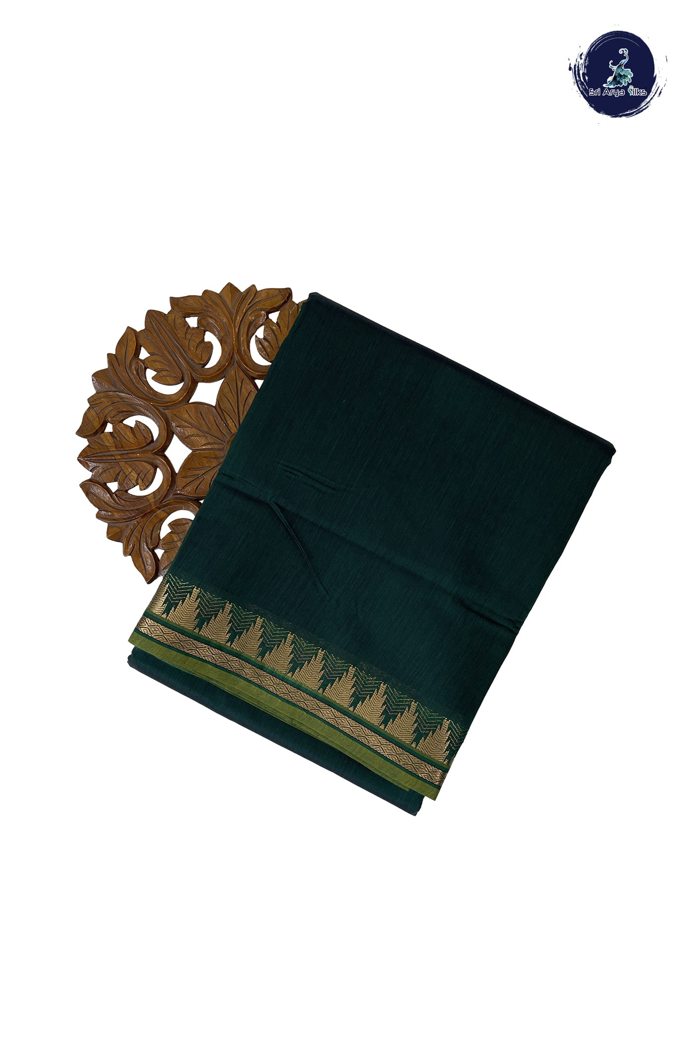 Bottle Green Madisar Semi Silk Cotton Saree With Plain Pattern