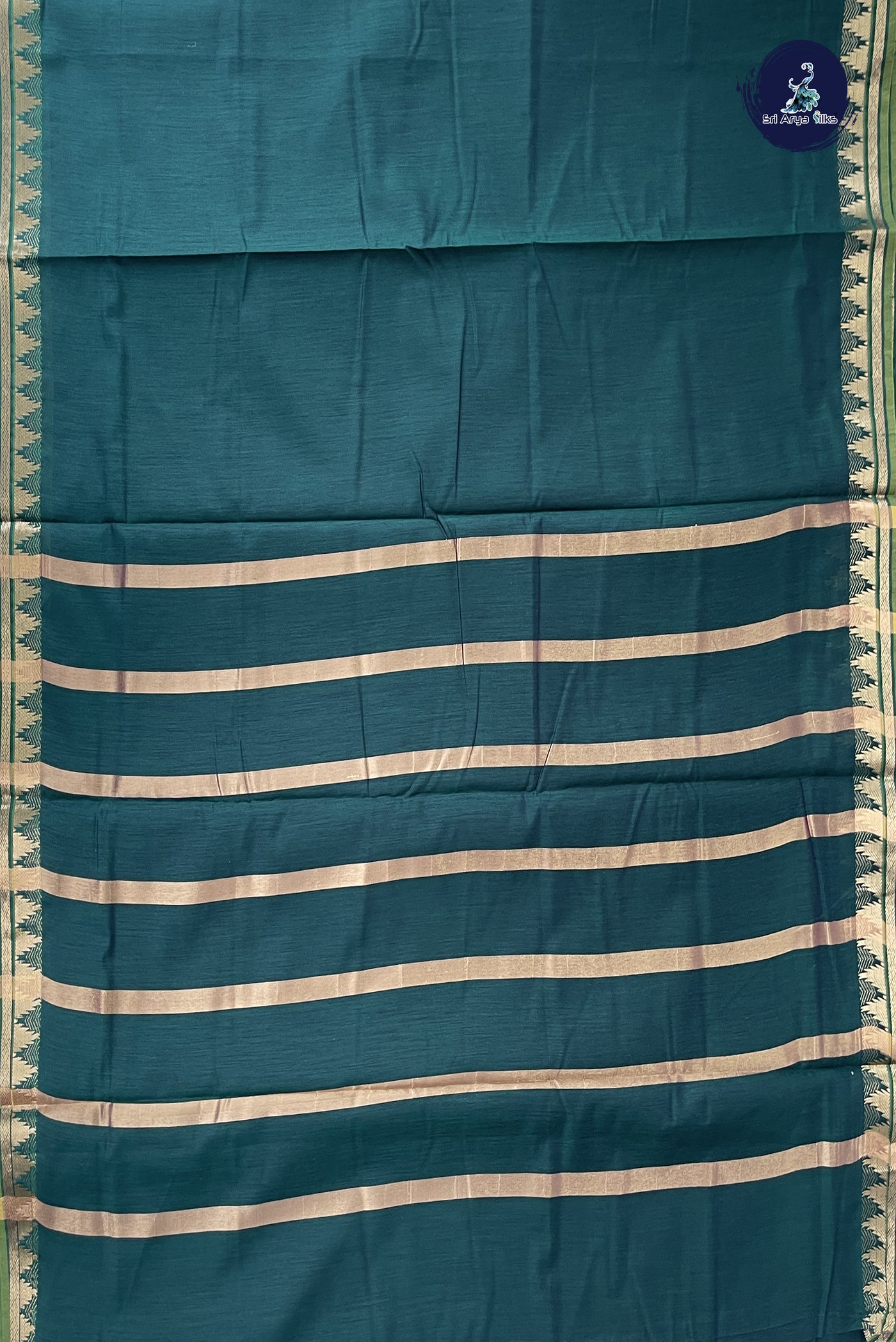 Bottle Green Madisar Semi Silk Cotton Saree With Plain Pattern