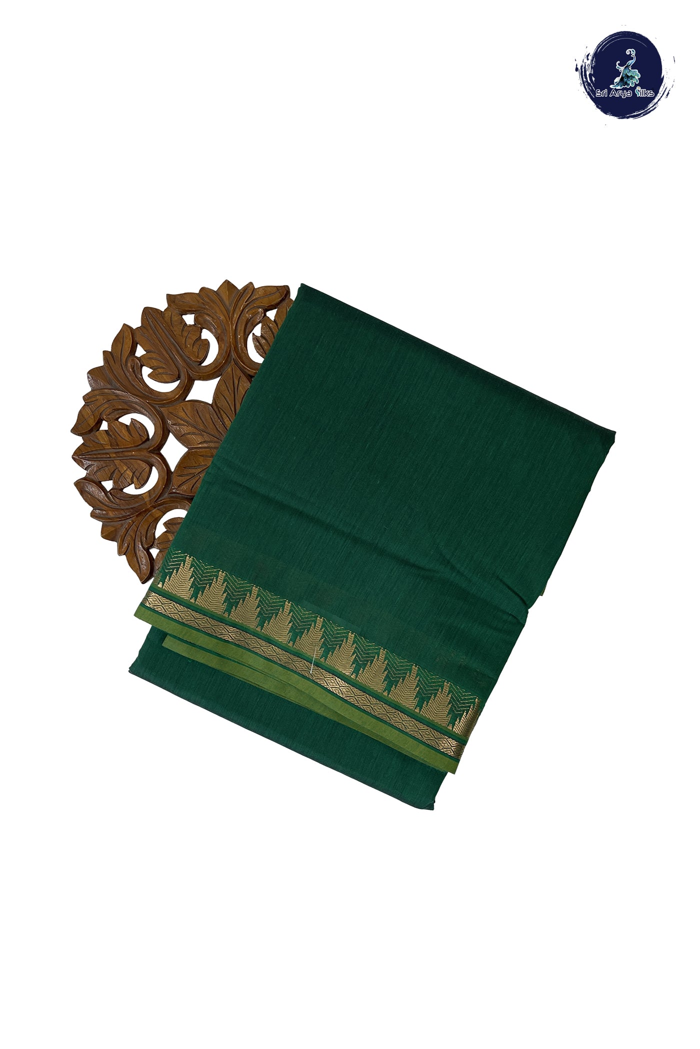 Dark Green Madisar Semi Silk Cotton Saree With Plain Pattern