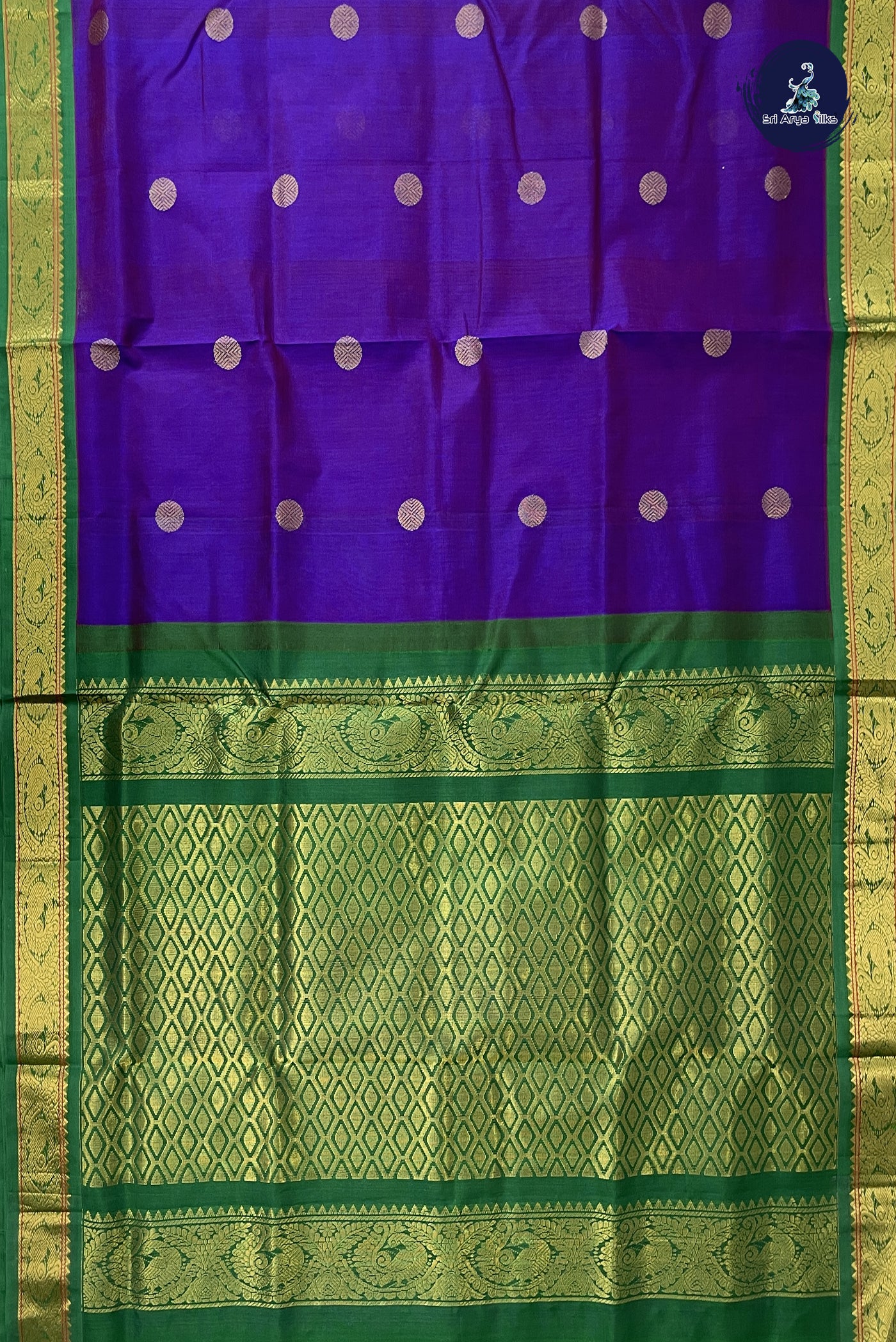 Dual Tone Purple 10 Yards Silk Cotton Saree With Zari Buttas Pattern